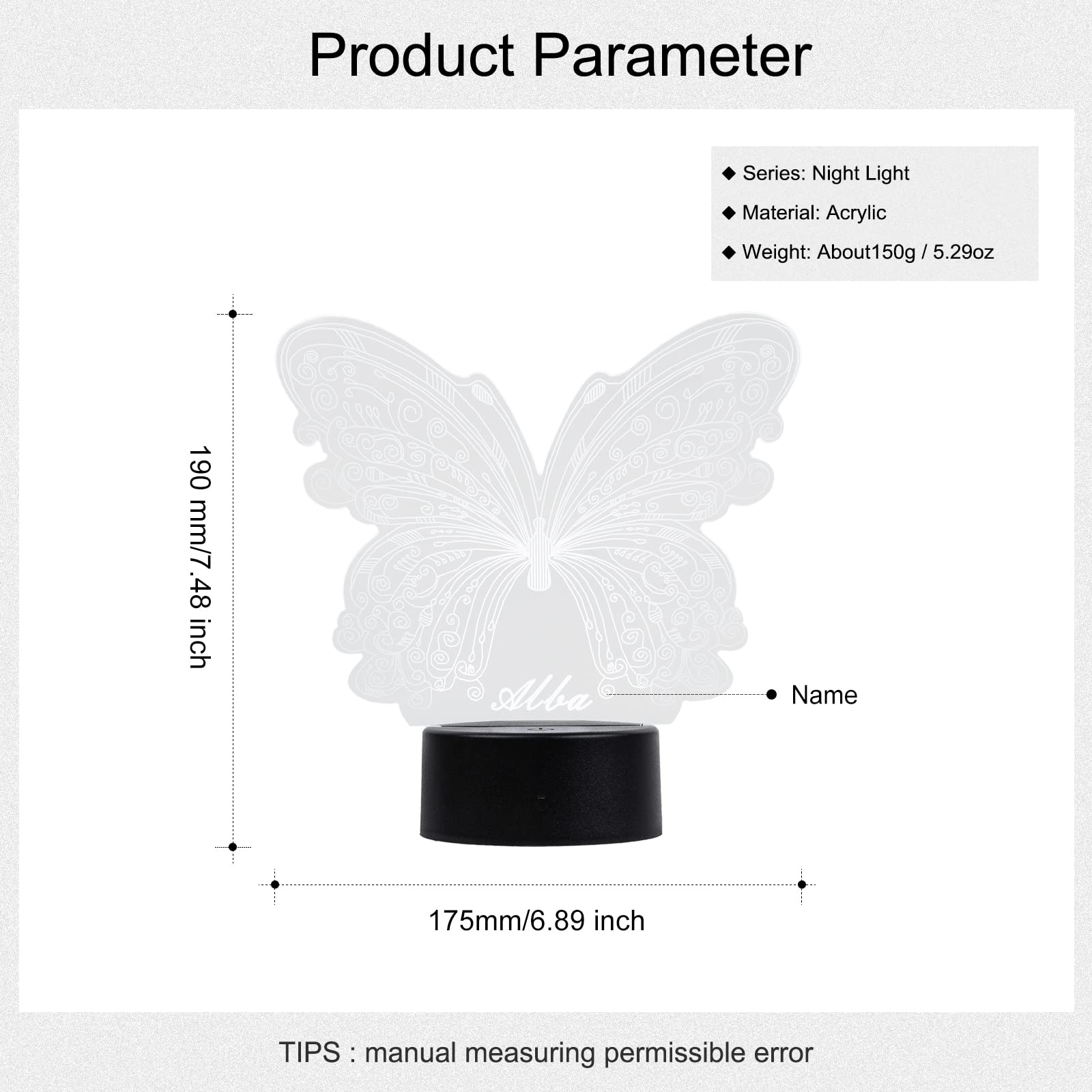 Personalized Butterfly Night Light with Custom Name - 3D Illusion USB Touch Desk Lamp for Bedroom Decor | Perfect Christmas Birthday Gift for Boys Girls | Great for Nursery Decor, Romantic Bedside Lighting & Kids Room Nightlight (Style 4)