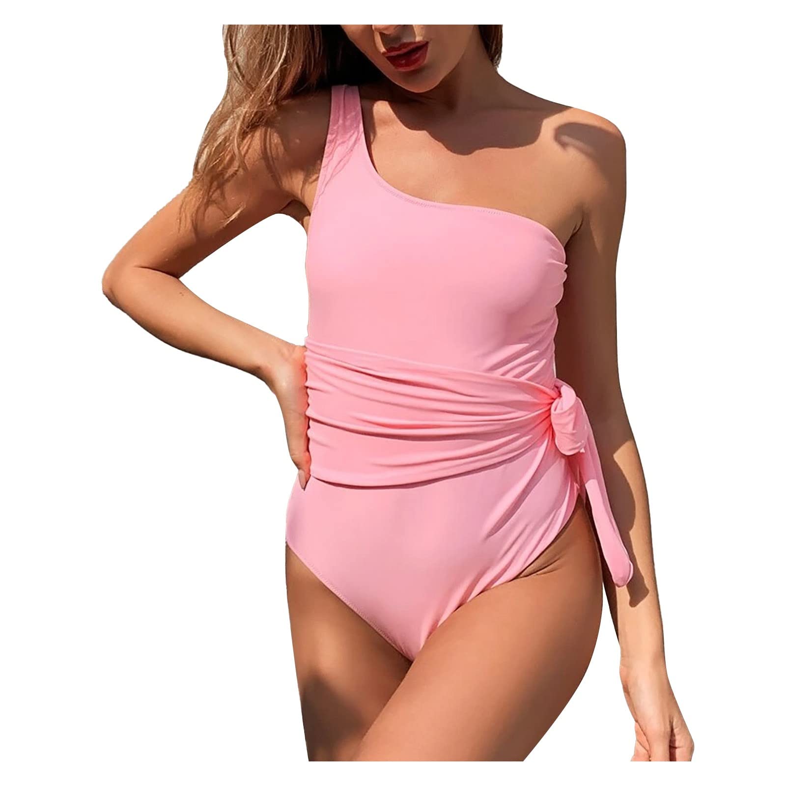 Gumiao Women's One Shoulder Tie Side One Piece Swimsuit - Tummy Control Monokini Bathing Suit for Women - Perfect for Beach Vacations, Pool Parties & Summer Getaways