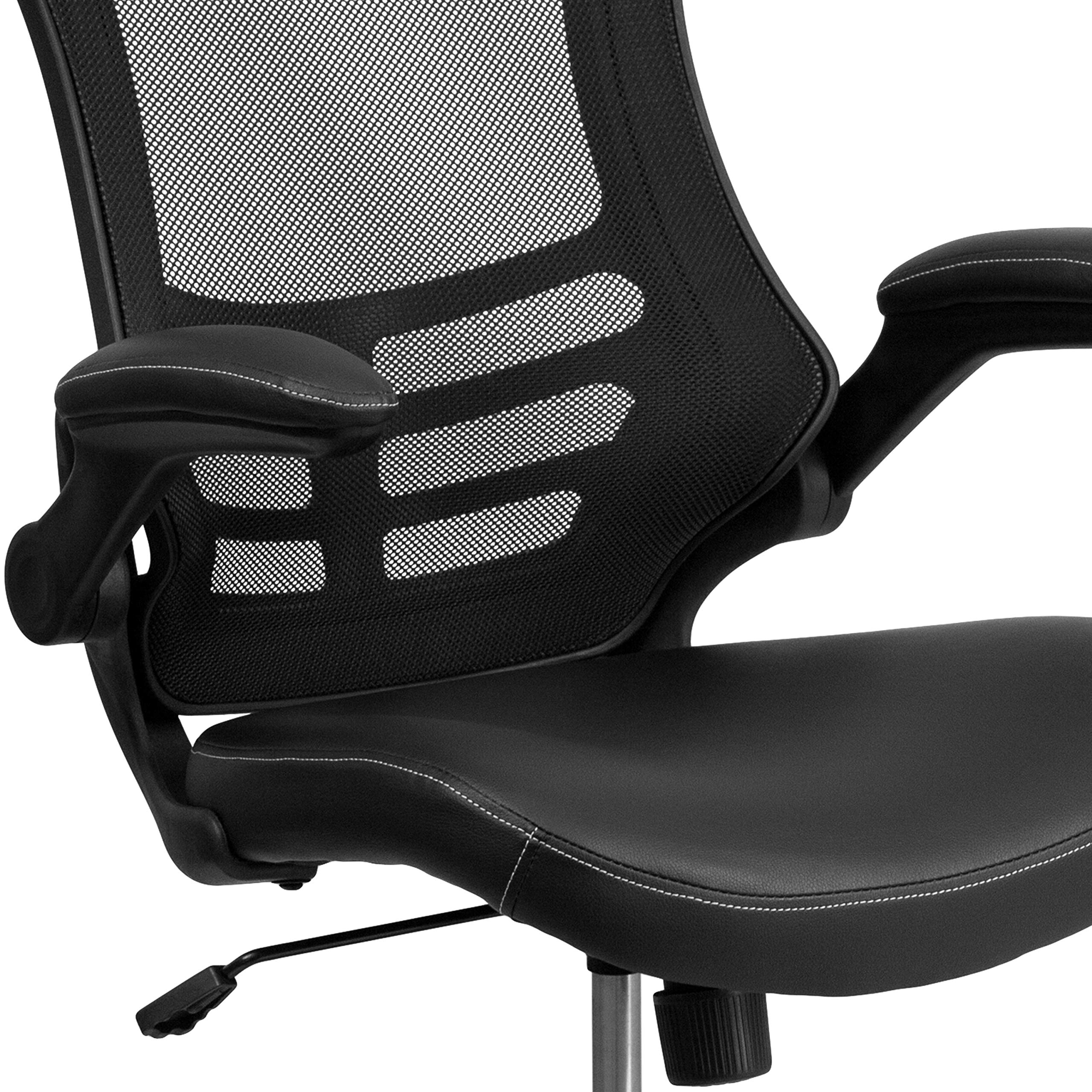 EMMA + OLIVER Ergonomic Office Chair with Wheels - Adjustable Swivel Mid-Back Mesh Chair with PU Leather Seat for Home Office, Gaming & Study - Comfortable Desk Chair for Long Hours of Work