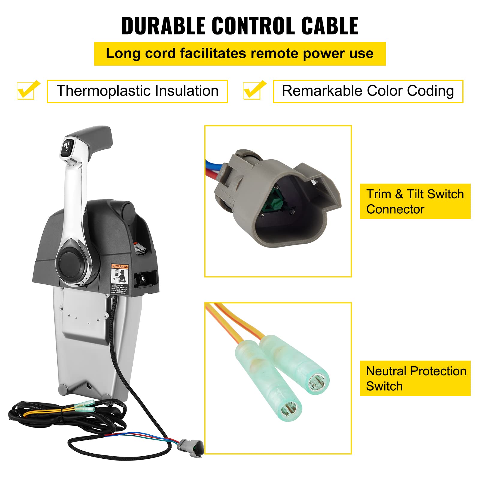 Vevor Boat Throttle Control 5006180 - Side Mount Outboard Remote Control Single Lever Binnacle with Key Switch & Lanyard for Evinrude Johnson Motors - Perfect for Marine Boating, Fishing & Water Sports