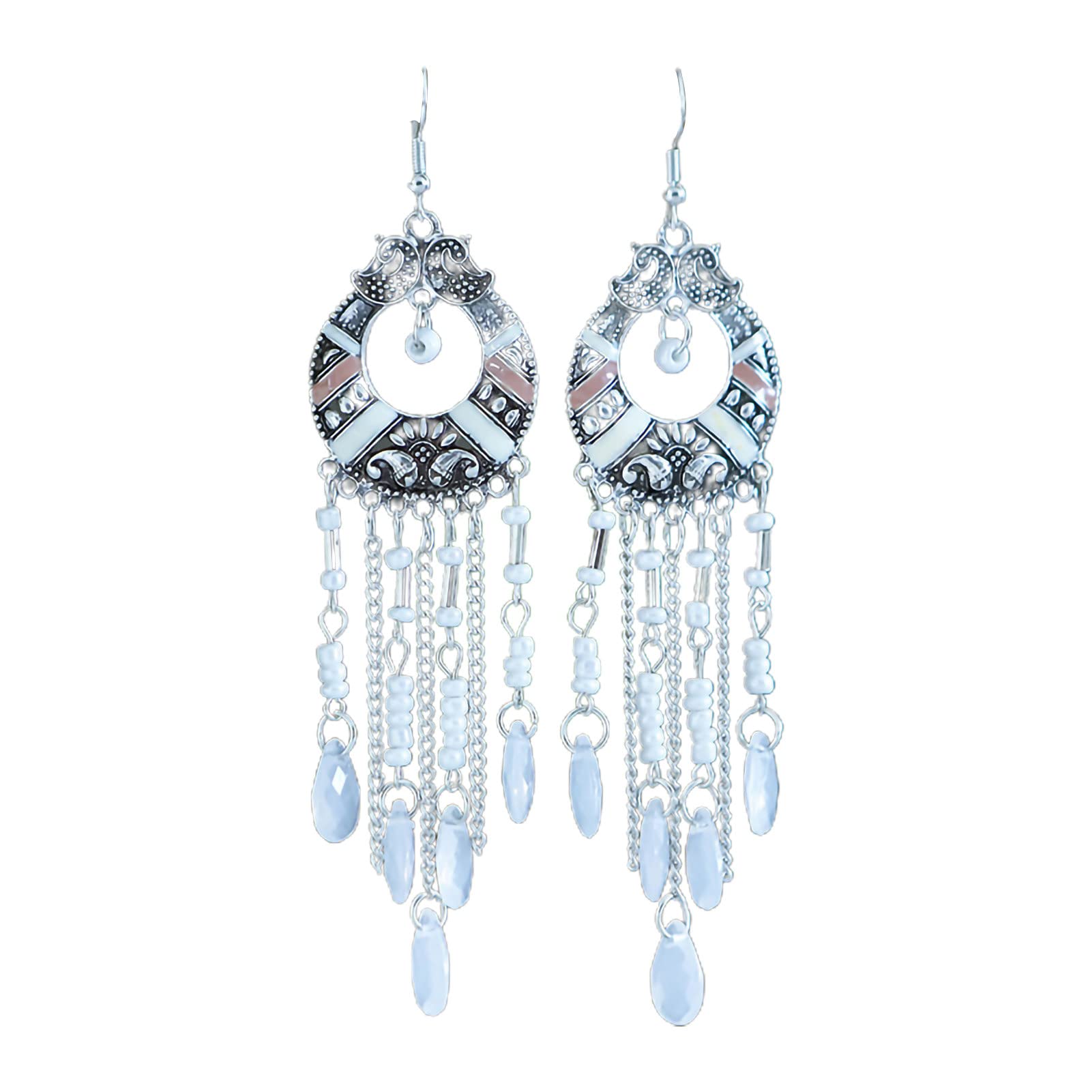Stylish Bohemian Rhinestone Drop Earrings for Women – Ethnic Retro Hollow Tassel Hook Earrings | Perfect for Parties, Weddings & Date Nights