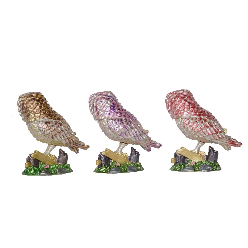 Exquisite Bejeweled Owl Trinket Box - Elegant Metal Jewelry Storage Box with Bird Design, Perfect Necklace Holder & Unique Gift for Women (Red) - Ideal for Bedroom Vanity, Dresser Decor & Jewelry Organization