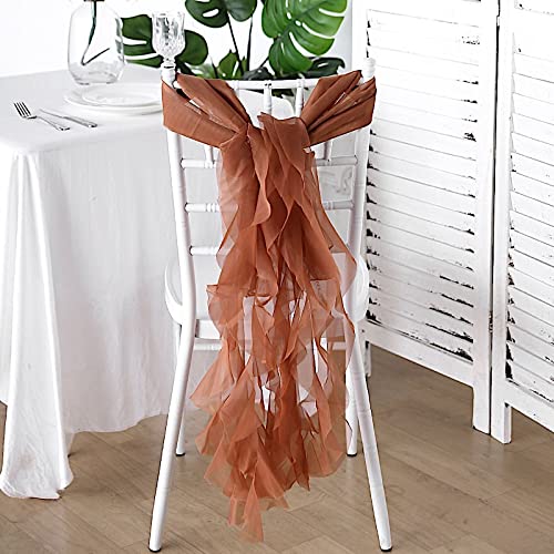 50 Premium Terracotta Curly Chiffon Chair Covers with Sashes - Elegant Wedding, Party & Reception Decorations - Perfect for Banquet Halls, Garden Ceremonies & Special Events