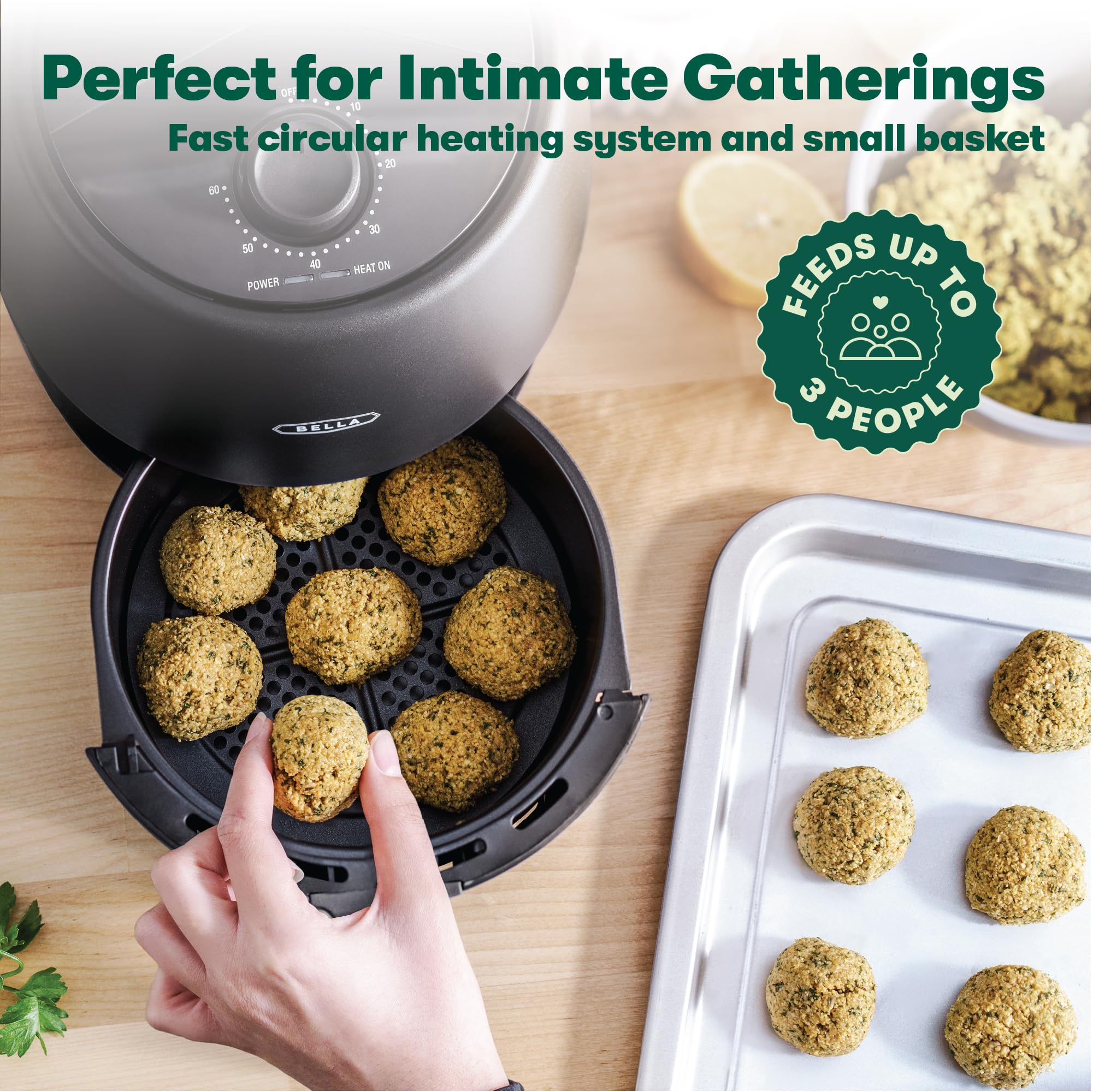 BELLA 2 Quart Manual Air Fryer Oven - 5-in-1 Multicooker with Nonstick Dishwasher Safe Basket & Crisping Tray | 1200W Powerful Heating System | Matte Black | Perfect for Healthy Cooking, Meal Prep & Small Kitchens