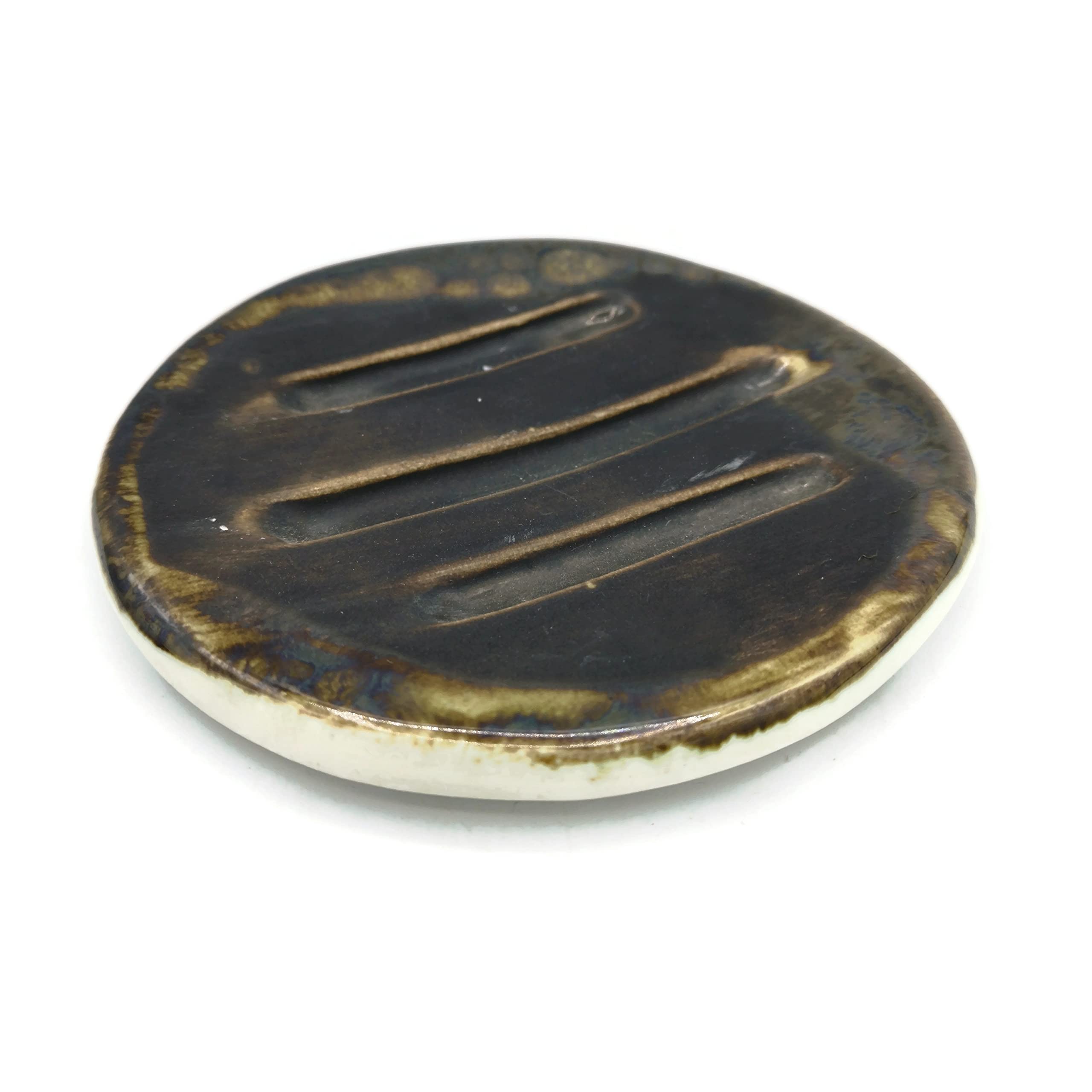 Dark Brown Ceramic Soap Dish & Sponge Holder - Bathroom & Kitchen Organizer for Sinks, Showers, and Countertops