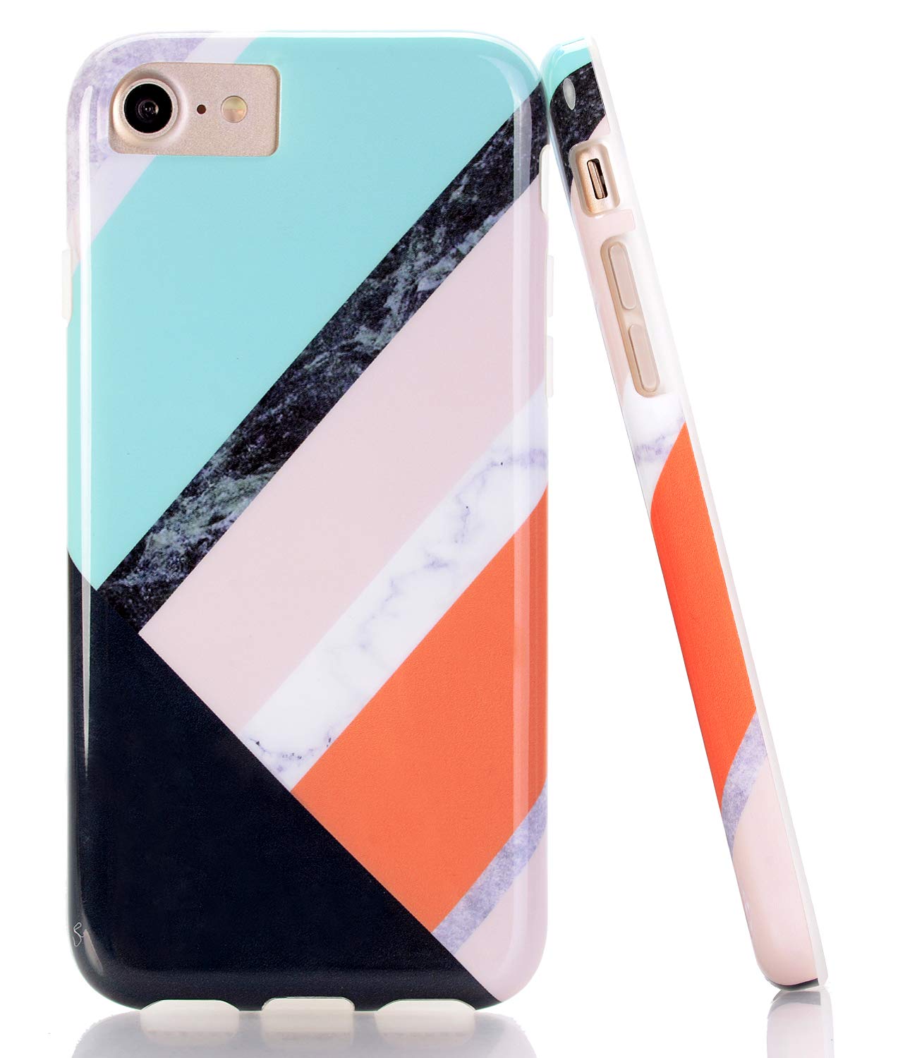 BAISRKE iPhone 7 Case Slim Soft TPU Rubber Bumper - Marble Geometric Mint Green Protective Cover for iPhone 8/7/6/6s (4.7 inch) | Shockproof & Scratch Resistant | Perfect for Work, Travel & Everyday Use