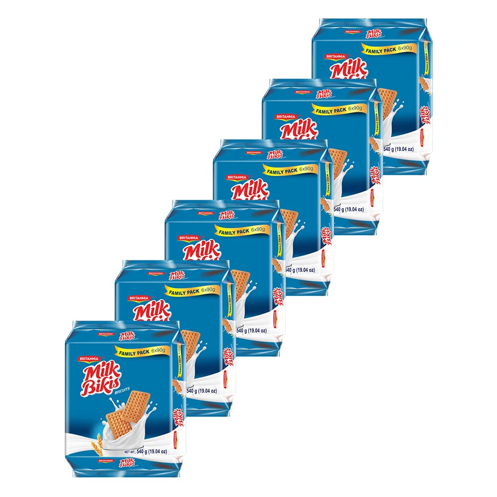 Britannia Milk Bikis Biscuits 19.04oz (540g) - Crunchy & Delicious Kids Snacks for Breakfast, School Lunch & Tea Time - Pack of 6 - Perfect for Daycare, Picnics & On-the-Go Snacking