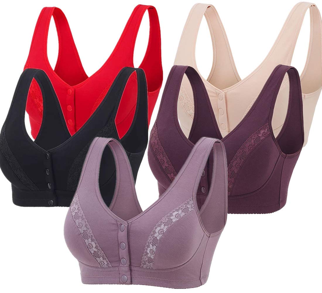 Wireless Comfort Cotton Sleep Bra for Women - Front Lace Closure, Thin Padding, Breathable & Supportive - Perfect for Sleeping, Lounging & Relaxing at Home