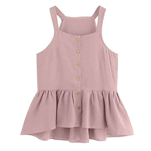 Women's Casual Solid Color Sleeveless Pleated Ruffle Hem Button Tank Top - Comfortable Banded Blouse for Everyday Wear (Pink, Medium) | Perfect for Summer Outfits, Office Wear & Casual Dates