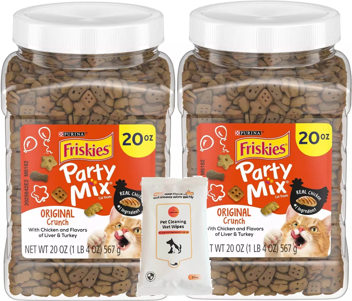 Aurora Pet Bundle - 2 Pack 20 oz Original Crunch Chicken Cat Treats with Pet Wipes | Healthy Cat Snacks for Training & Rewards | Perfect for Travel, Grooming & Daily Treats