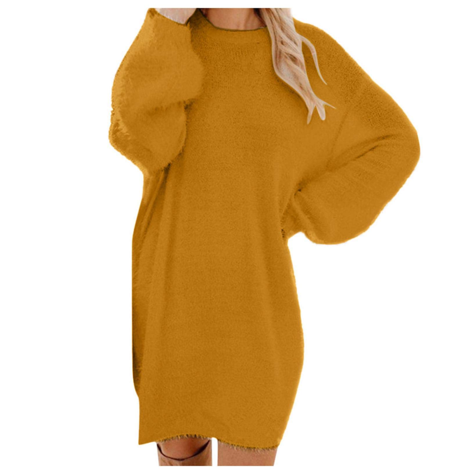 Handyulong Women's Oversized Knit Sweatshirt Dress - Casual Loose Long Tunic Pullover Blouse Top for Everyday Wear | Perfect for Lounge, Work from Home & Street Style Outfits