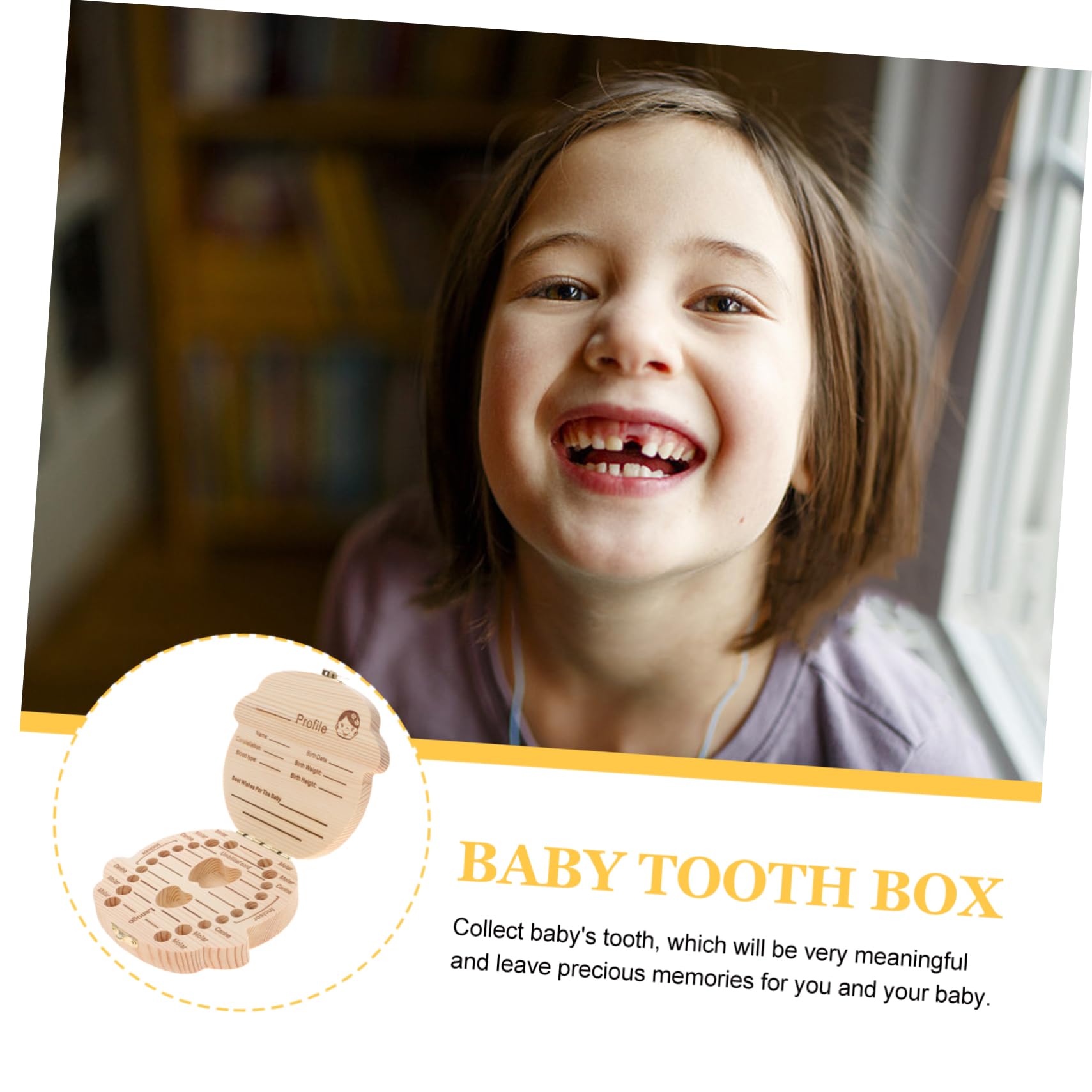 ULDIGI First Tooth Box - Baby Tooth Keepsake Wooden Storage Case with Cartoon Design for Girls | Perfect Baby Shower Gift & Milestone Memory Keeper