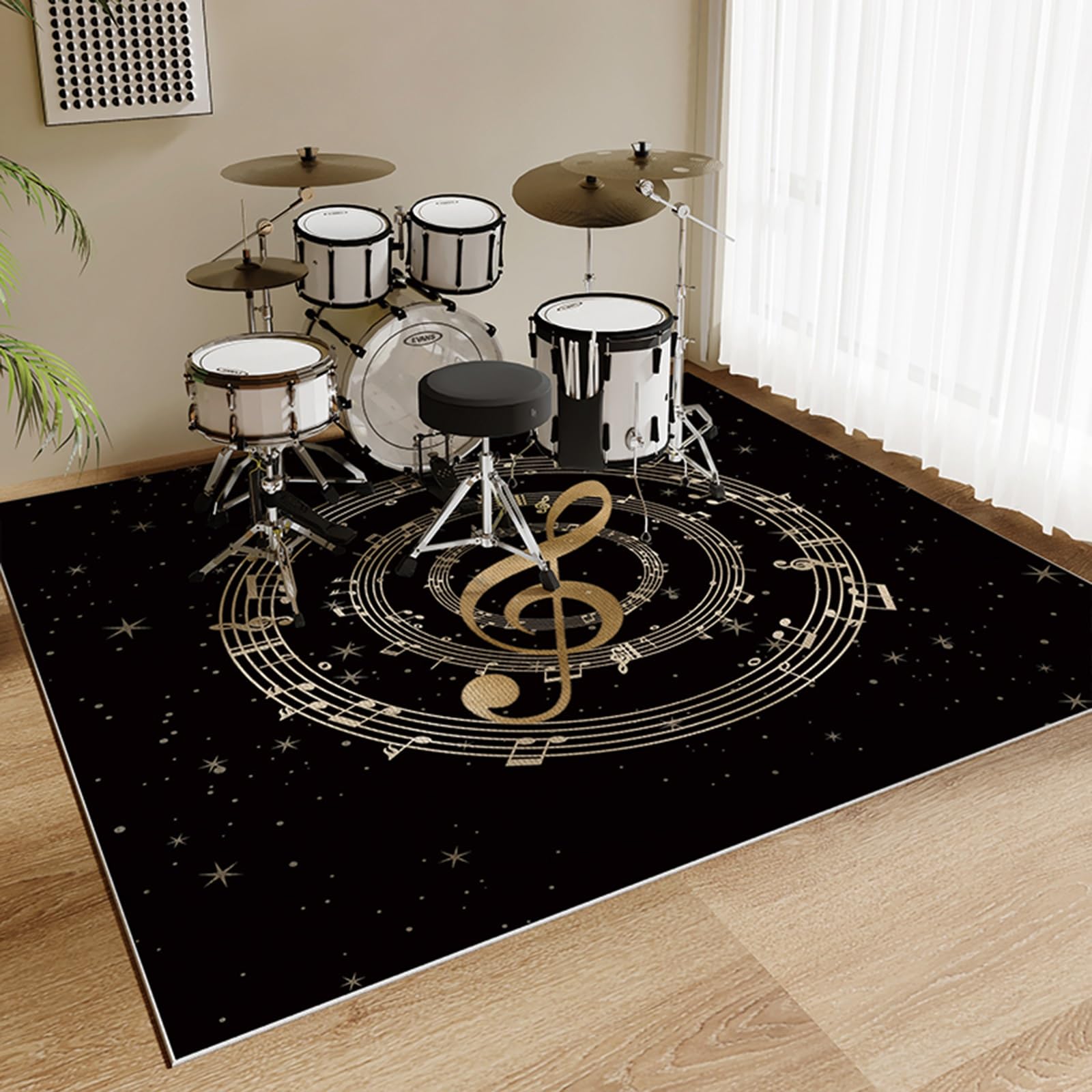 Premium Drum Rug - Non-Slip Soundproof Drum Carpet for Electronic & Acoustic Drum Kits | Shock Absorbing Bass Drum Mat with Anti-Slip Bottom | Perfect for Jazz, Rock & Studio Drummers (Color: Black)