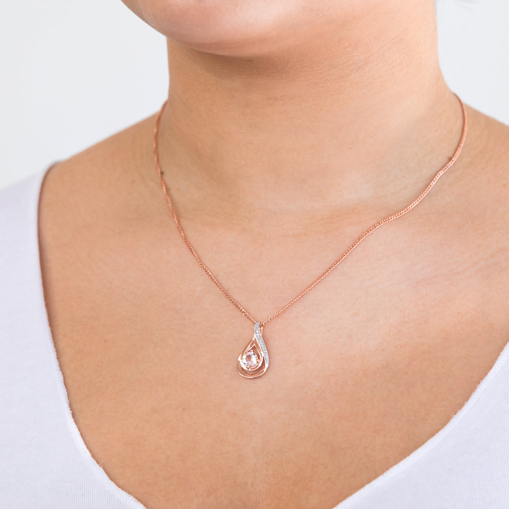 9ct Rose Gold Morganite and Diamond Pendant Necklace - Elegant Jewelry Gift for Women, Perfect for Valentine's Day, Anniversary & Special Occasions