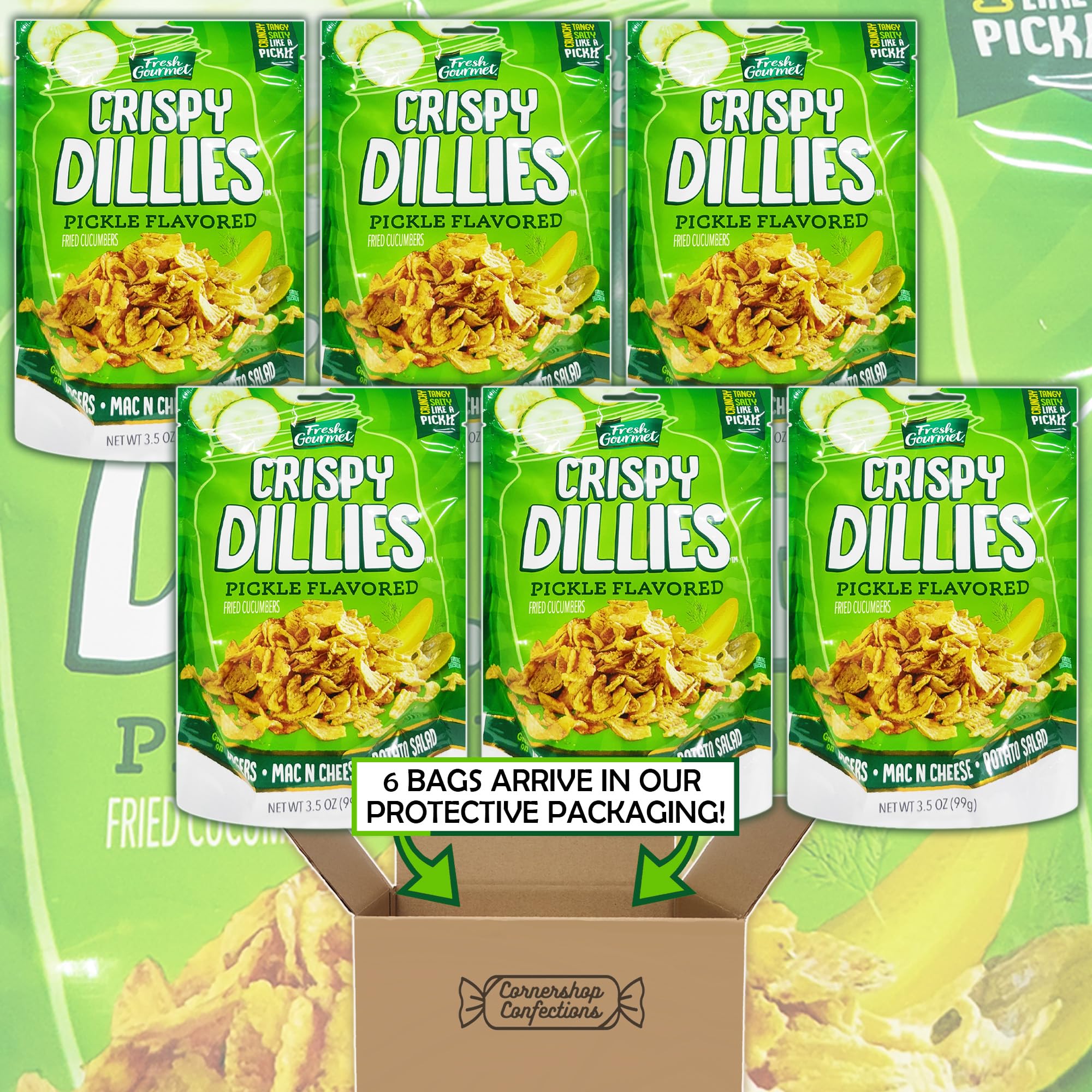 Crispy Dill Pickle Fried Cucumbers - 6 Pack (3.5oz) - Perfect for Burgers & Snacks