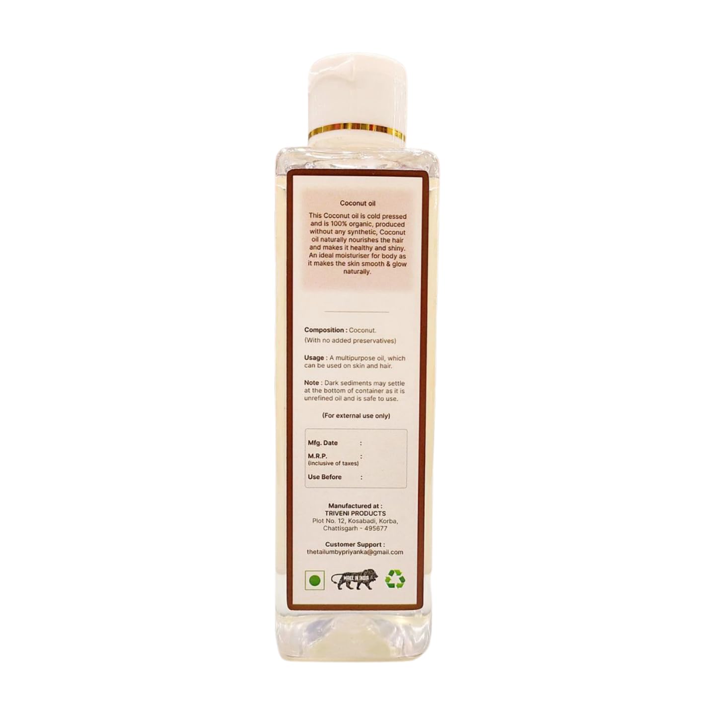 Pure Cold Pressed Coconut Oil for Hair & Skin Care - Non-Sticky, Natural Moisturizer for Baby Massage & Daily Use | 200ml | Hydrating for Dry Skin, Hair Treatment, Aromatherapy & Cooking