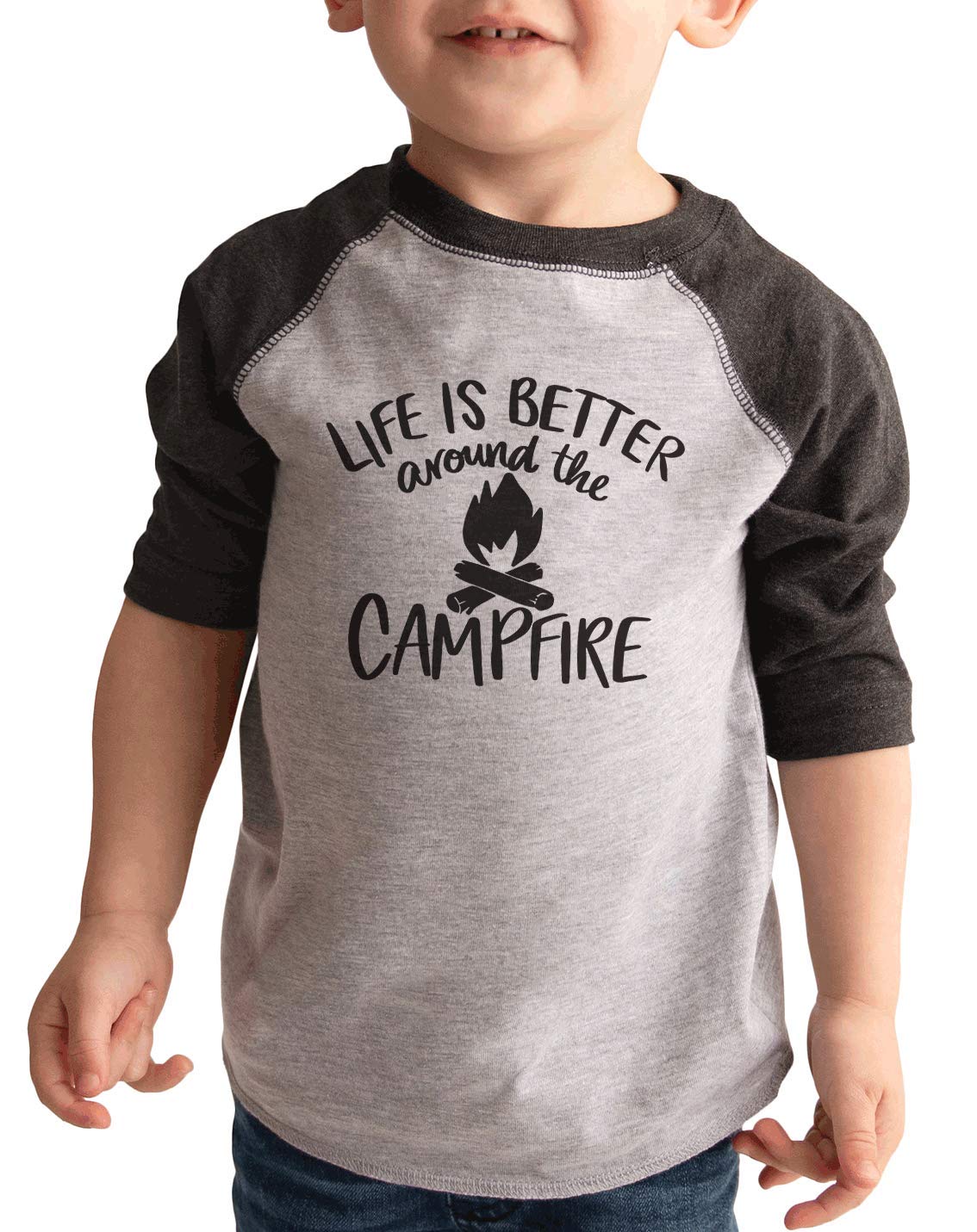 7 ate 9 Apparel Kids Camping T-Shirt - Soft Grey Cotton Tee for Outdoor Adventures, Hiking & Family Trips