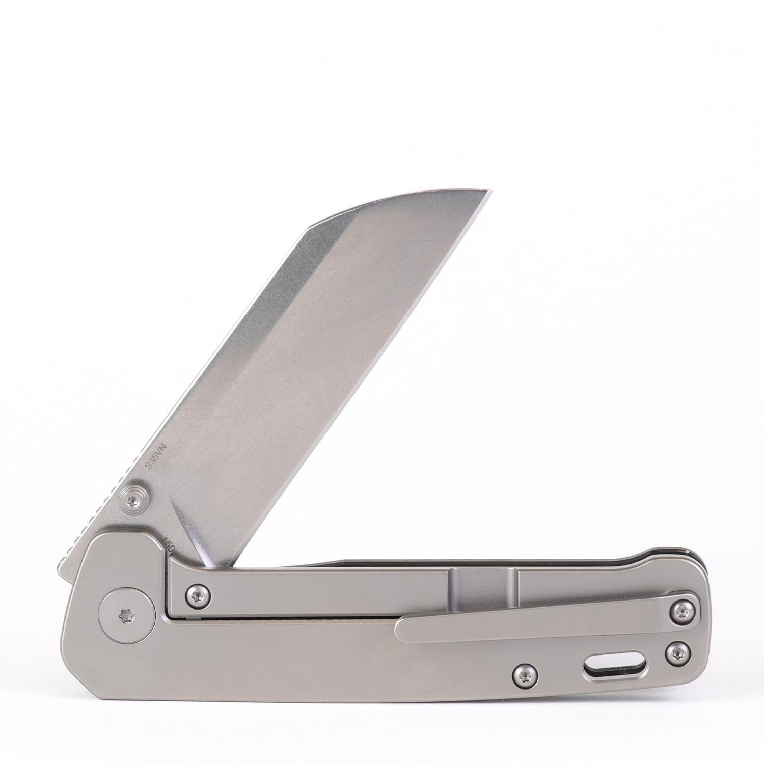 QSP Penguin Titanium Framelock EDC Pocket Knife - Marbled Carbon Fiber Handle, S35VN Steel Blade, Kaviso Exclusive (Stonewashed) | Everyday Carry, Outdoor Survival, Camping & Tactical Use