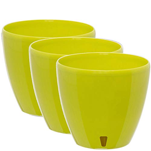 Santino 10.3 Inch Self-Watering Plant Pots Set of 3 - Modern Lime Green Decorative Indoor Flower Pots with Water Level Indicator & Drainage System for Houseplants, Succulents, Herbs - Perfect for Home, Office Decor & Gift Giving