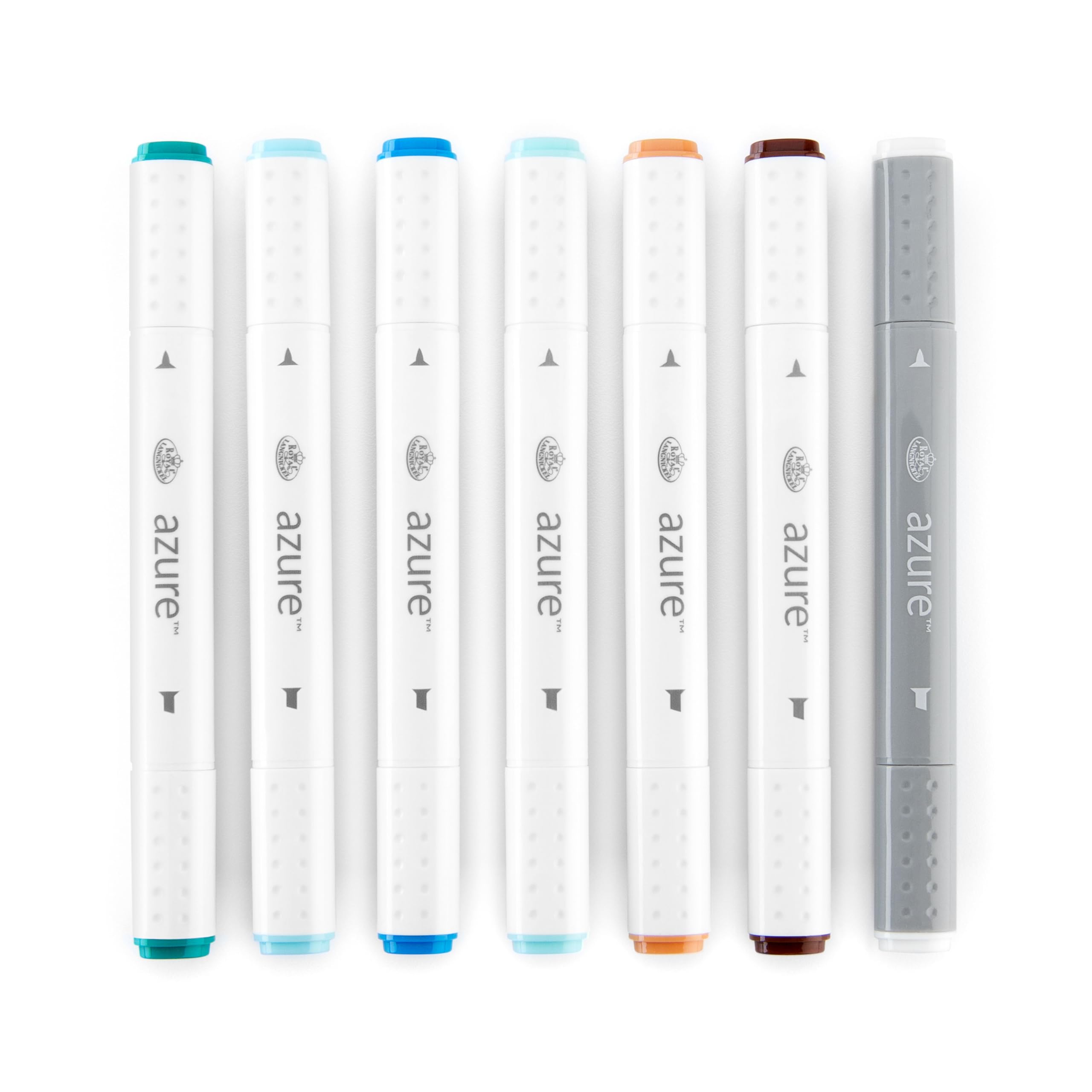 Royal & Langnickel Azure 7-Piece Dual-Tip Alcohol-Based Marker Set - 6 Vibrant Markers & 1 Blender Pen for Artists, Illustrators & Crafters - Perfect for Sketching, Manga, Calligraphy & DIY Projects