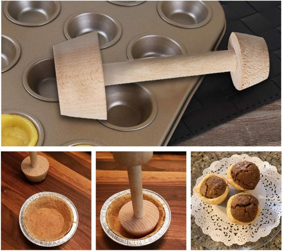 Wooden Pastry Tamper - Double Sided DIY Cake & Pie Dough Pusher - Egg Tart Mold for Baking - Essential Kitchen Tool for Desserts, Tarts, Cookies & Party Baking (Perfect for Home Bakers & Professional Chefs)