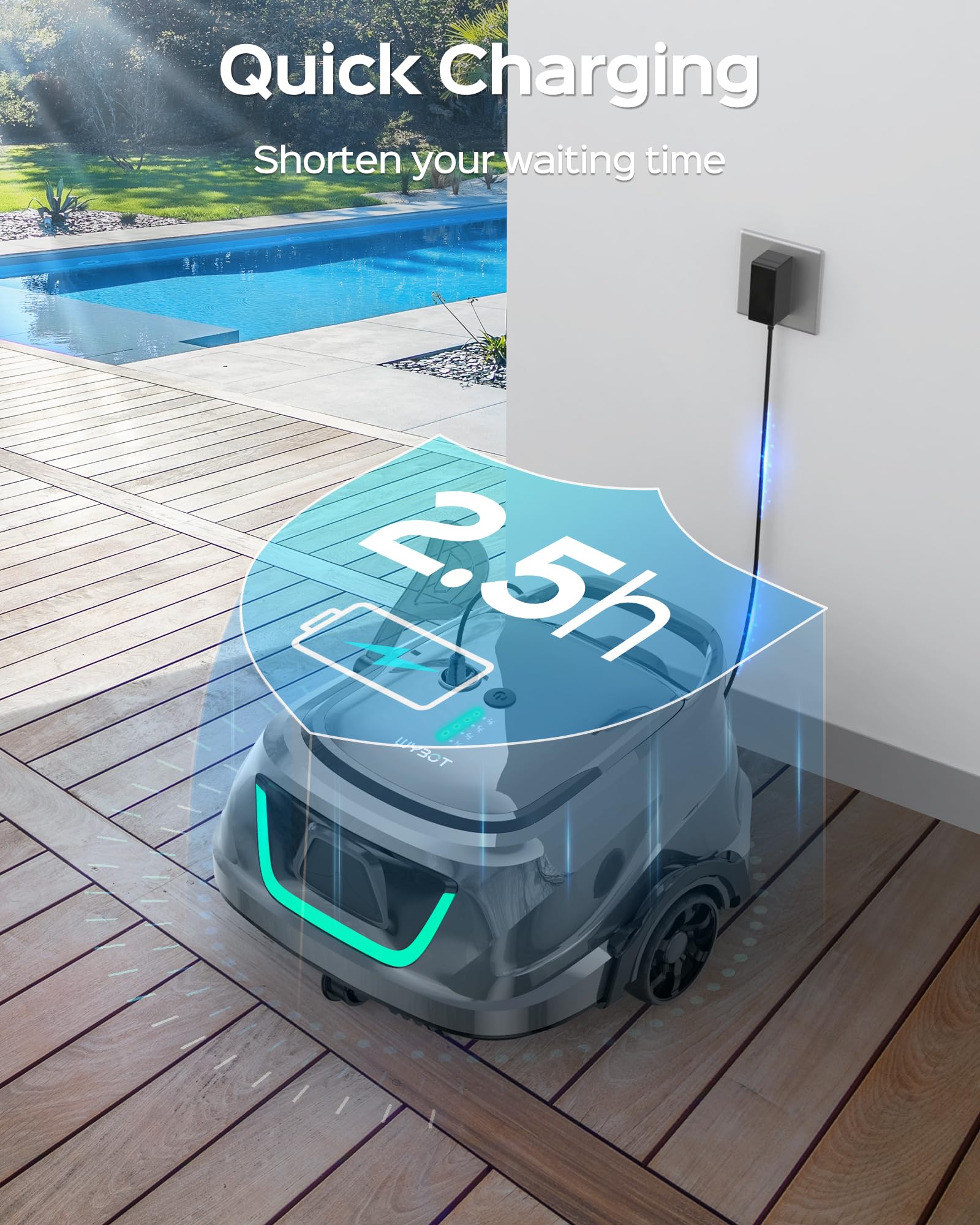 2024 WYBOT A1 Cordless Robotic Pool Cleaner - 120 Min Runtime, 2.5H Fast Charge, Double Filtration System with LED Indicators | Perfect for Above Ground & Flat Bottom Pools | Automatic Cleaning for Inground & Outdoor Swimming Pools