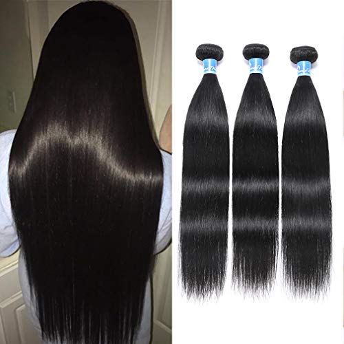 10A Brazilian Straight Human Hair Bundles 22 24 26 Inch - 100% Unprocessed Virgin Remy Hair Weft Extensions (3 Bundles) Natural Black Color for Sew-in Weave, Clip-in Extensions & Ponytail Hairstyles