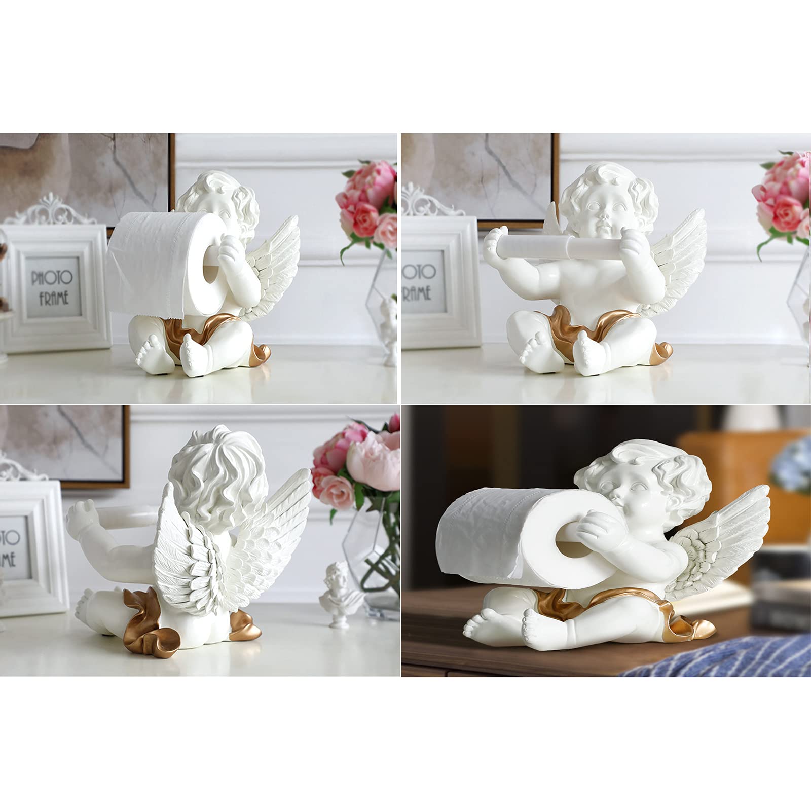 White Resin Free Standing Toilet Paper Holder - Bathroom & Kitchen Roll Stand for Home Decor, Living Room, Desktop Decoration | Durable & Stylish Tissue Dispenser for Modern Spaces