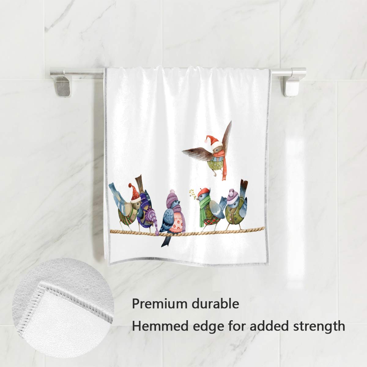Pfrewn Funny Dressed Birds Hand Towels 16x30 Inch - Ultra Soft & Highly Absorbent Christmas Winter Bathroom Towels - Perfect for Holiday Decor, Guest Bathrooms & Festive Gift Giving