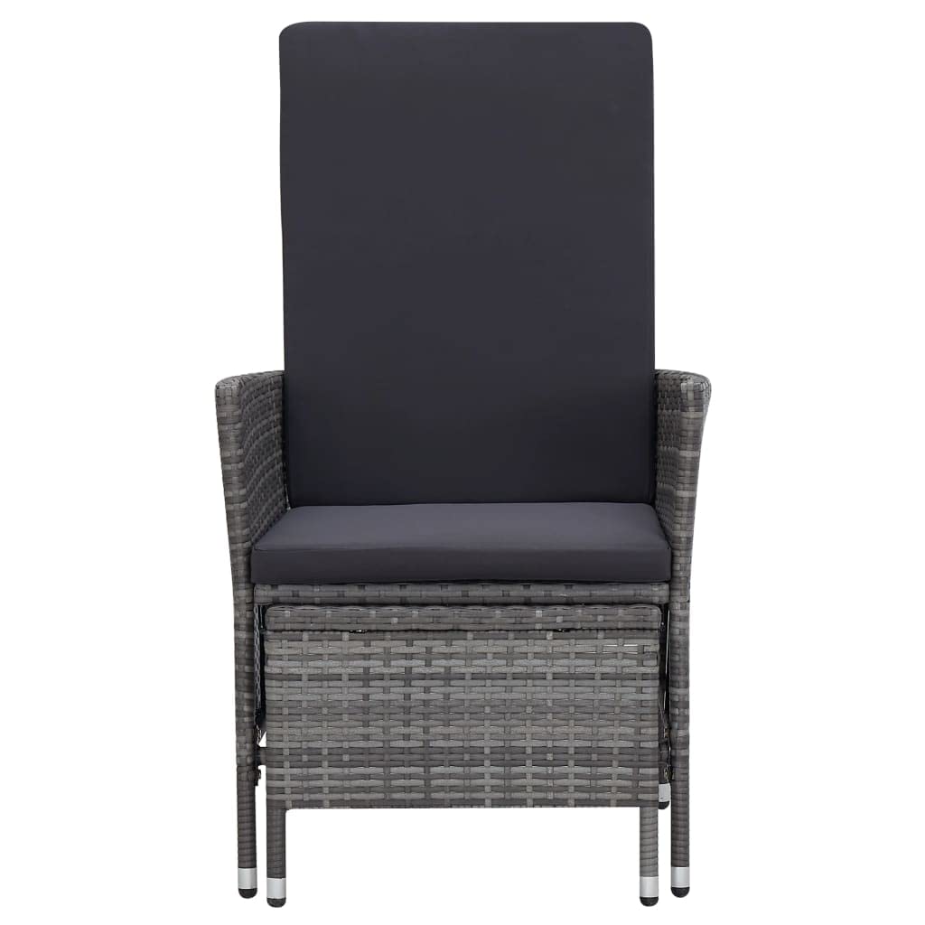 vidaXL Modern Reclining Patio Chair with Built-in Footrest & Cushions - Durable Poly Rattan & Steel Frame - Adjustable Back - Low-Maintenance Outdoor Furniture (Gray) - Perfect for Poolside, Garden & Patio Relaxation