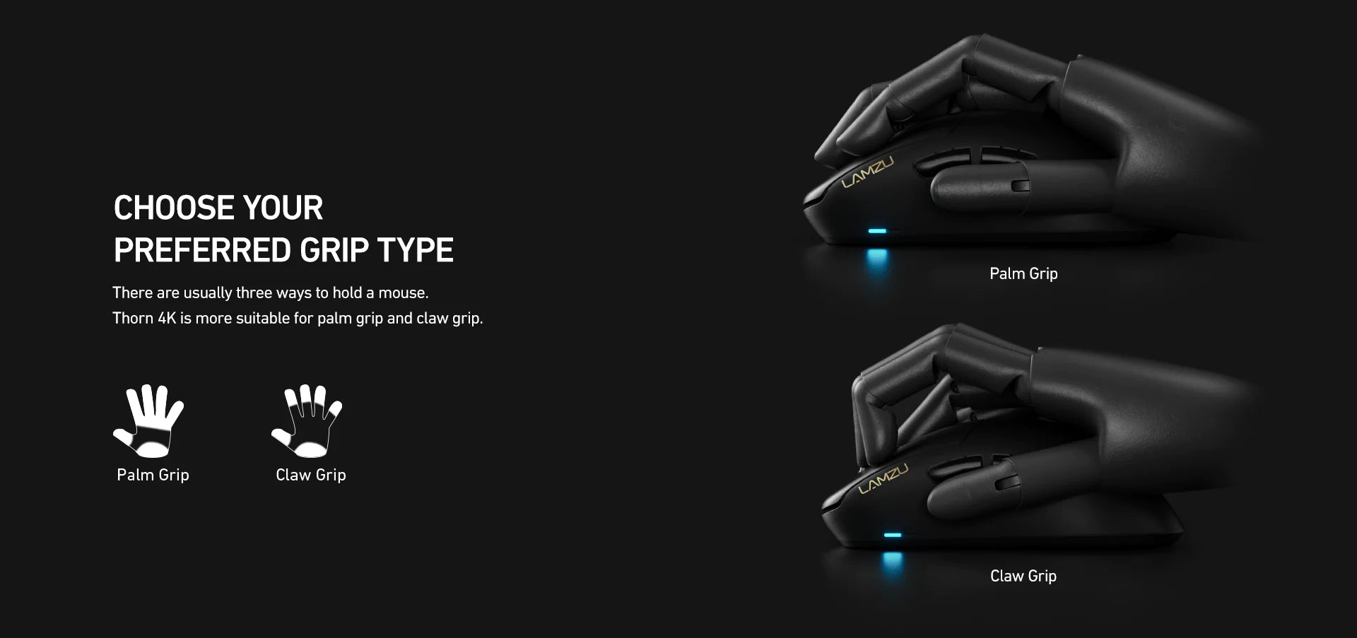 Lamzu Thorn 4K Wireless Gaming Mouse - Black (4K Dongle Included) | Ergonomic Design for FPS, MOBA & MMO Gaming | Perfect for PC & Laptop Gamers