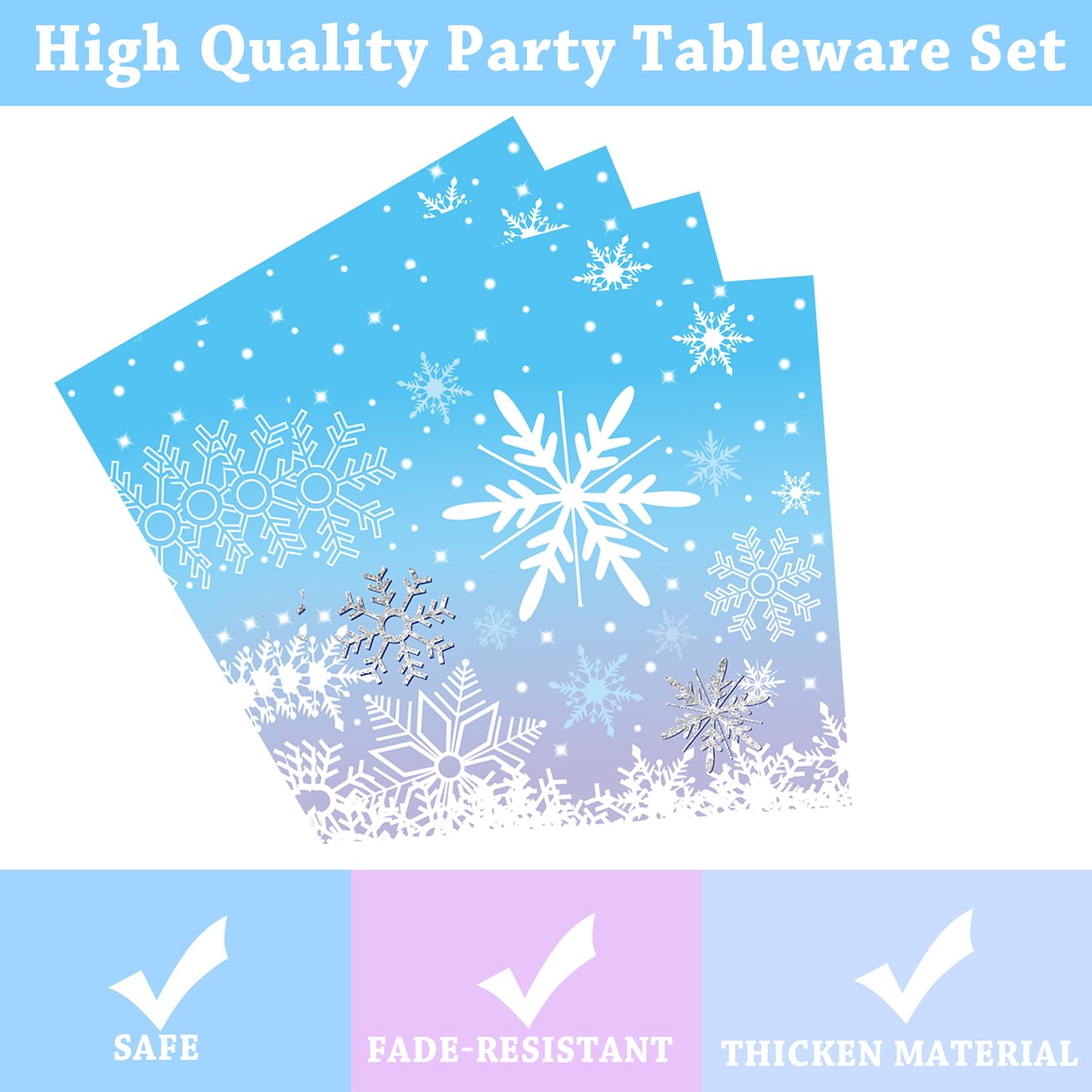 96 PCS Winter Snowflake Disposable Tableware Set - Christmas Paper Plates, Napkins, Forks for Frozen-Themed Birthday Party Decorations | Holiday Dinnerware for Winter Wonderland & Christmas Celebrations