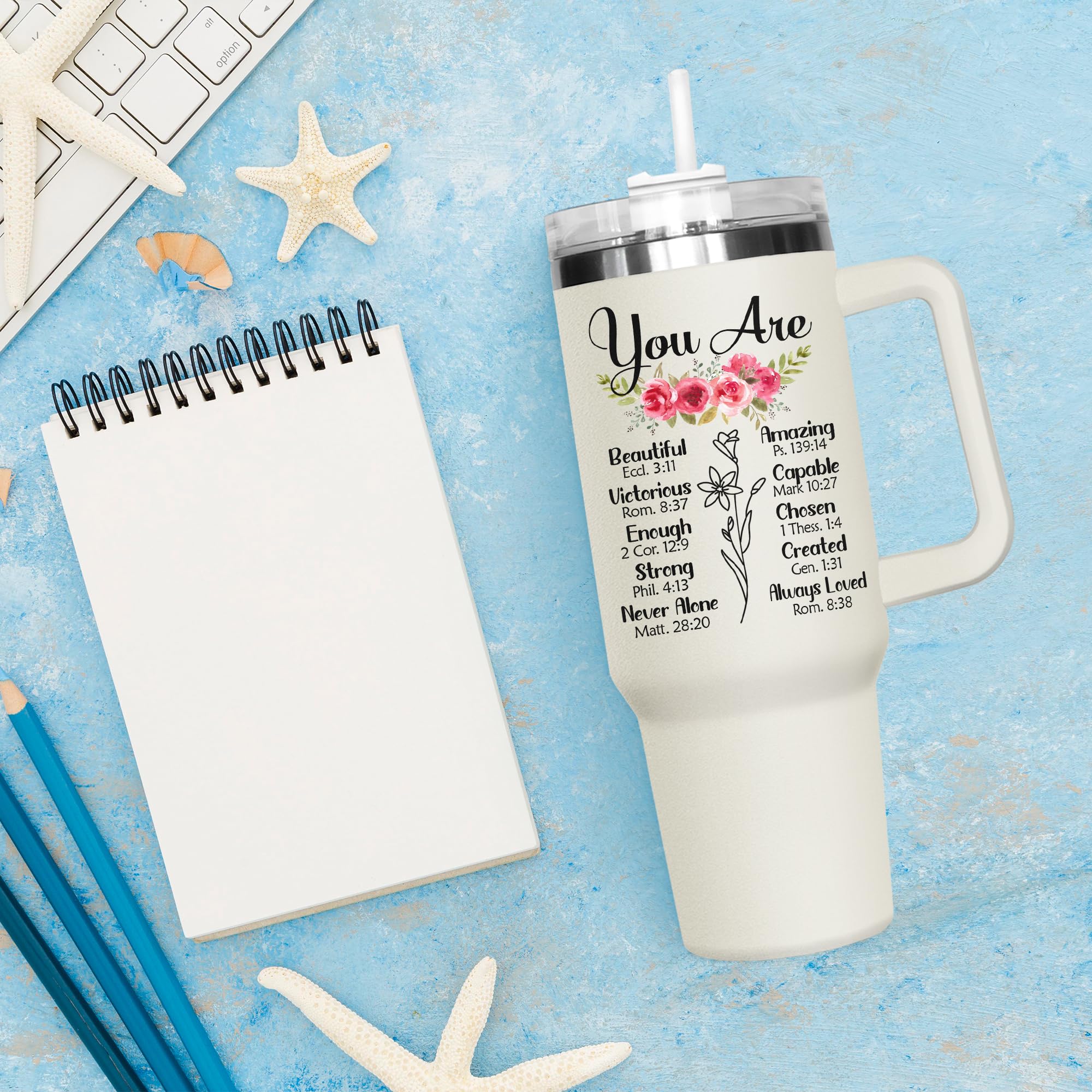 Christian Tumbler 40oz with Handle - Inspirational Gift for Women | Birthday, Friendship & Religious Gifts