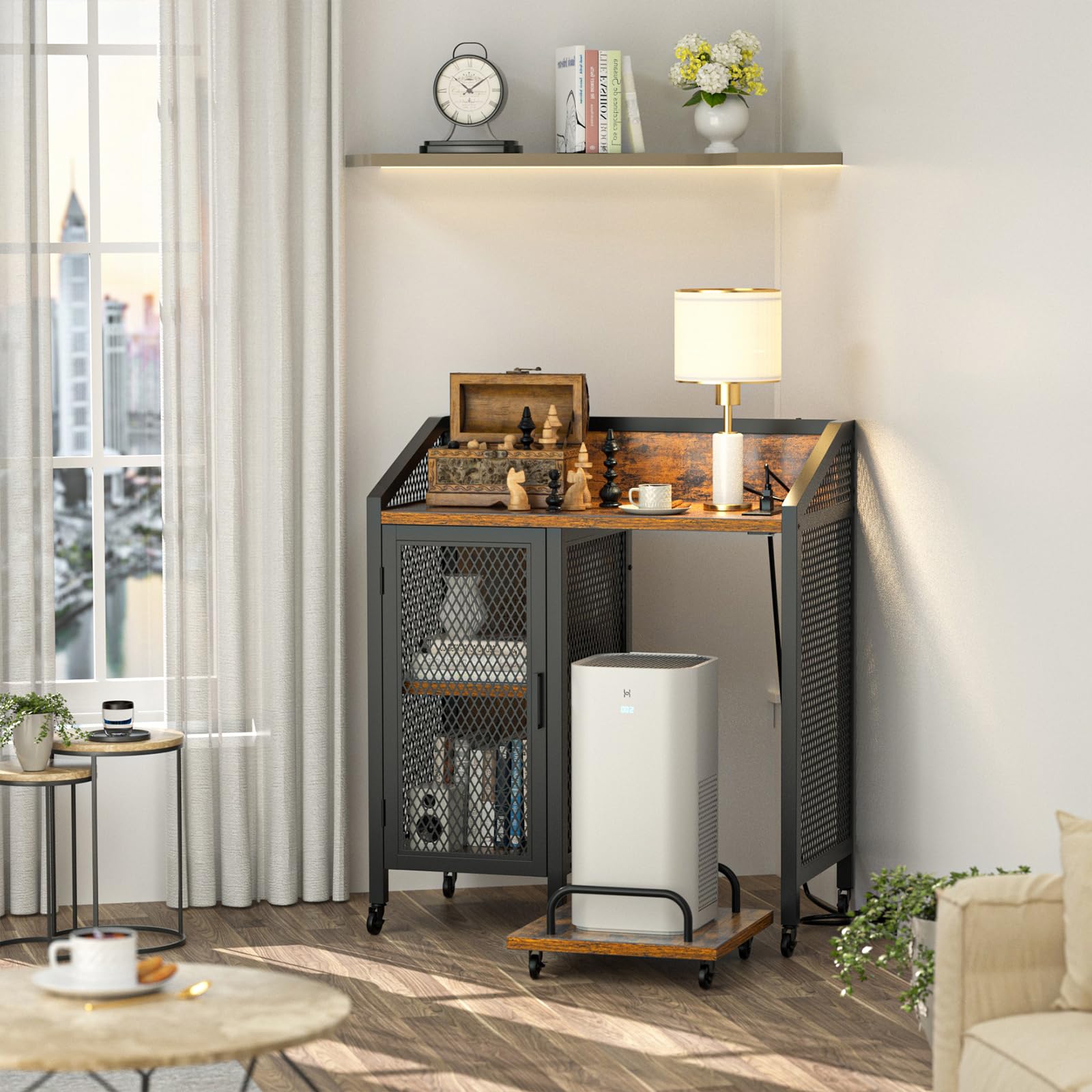 3-Tier Printer Stand with Storage - Modern Lateral Office File Cabinet with Charging Station, Printer & Paper Shredder Stand - Perfect for Home Office, Small Business & Workspace Organization