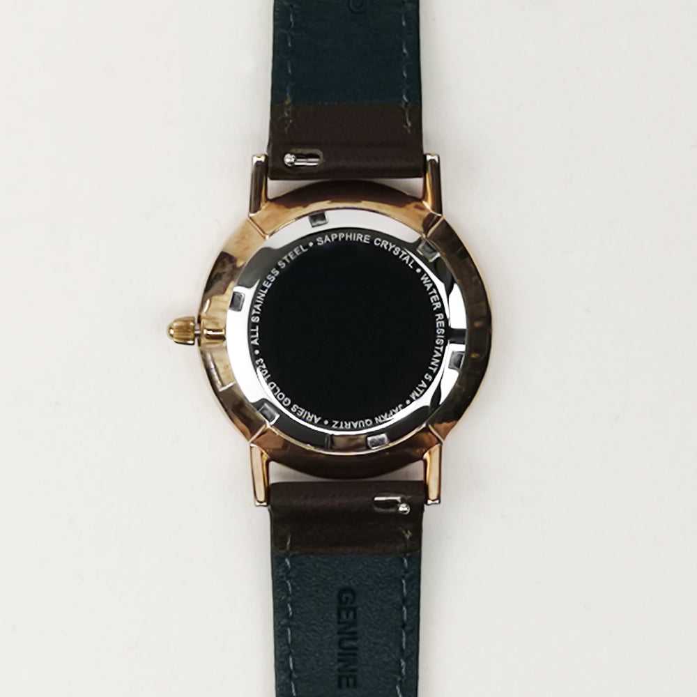 ARIES GOLD Urban Santos Rose Gold Stainless Steel Women's Watch with Brown Leather Strap - Elegant Dress Watch for Business, Office & Special Occasions