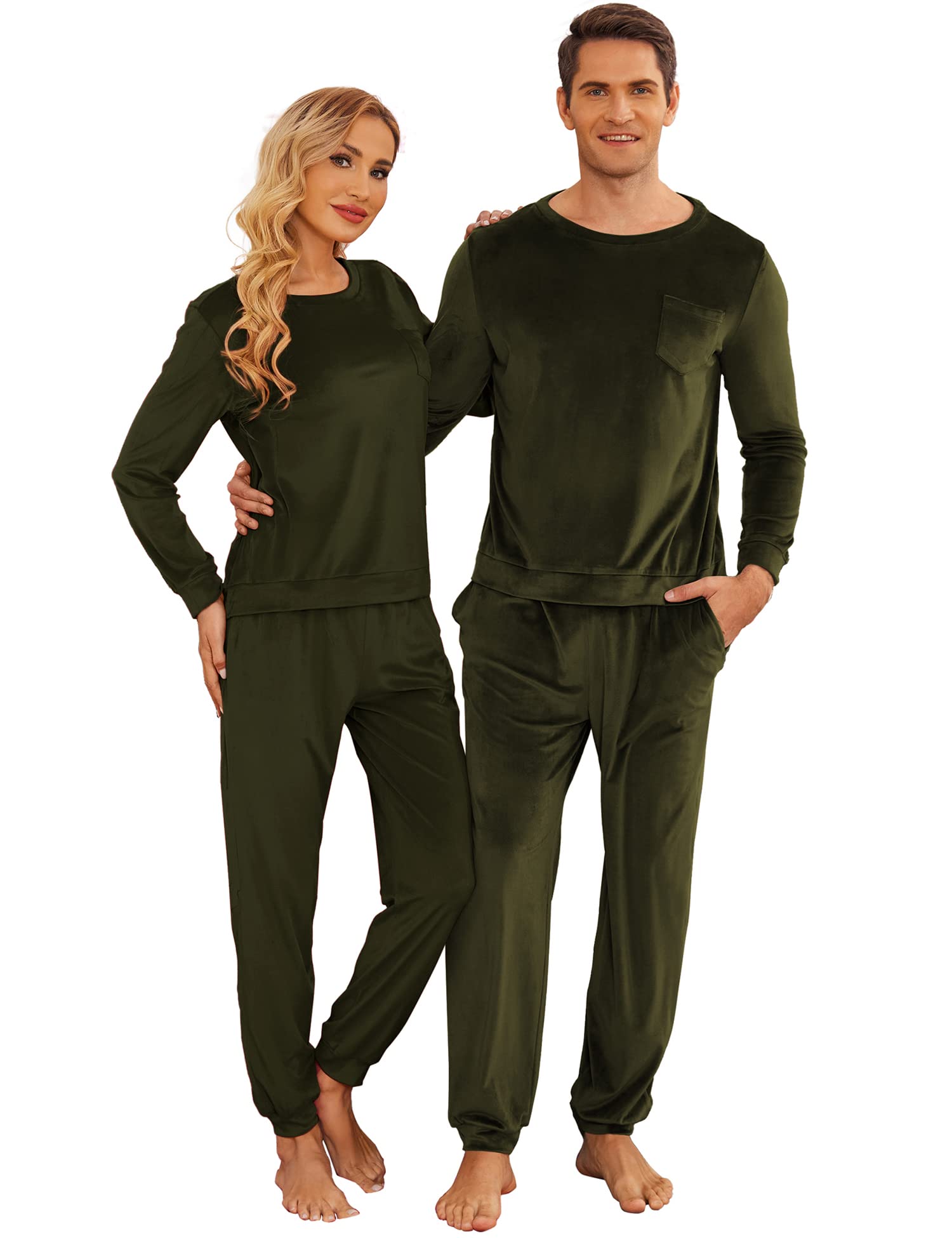 Ekouaer Matching Couples Pajama Set - Soft Velvet 2-Piece Long Sleeve Sleepwear with Pockets for Women & Men | Cozy Winter Loungewear for Christmas, Anniversary & Valentine's Day Gifts