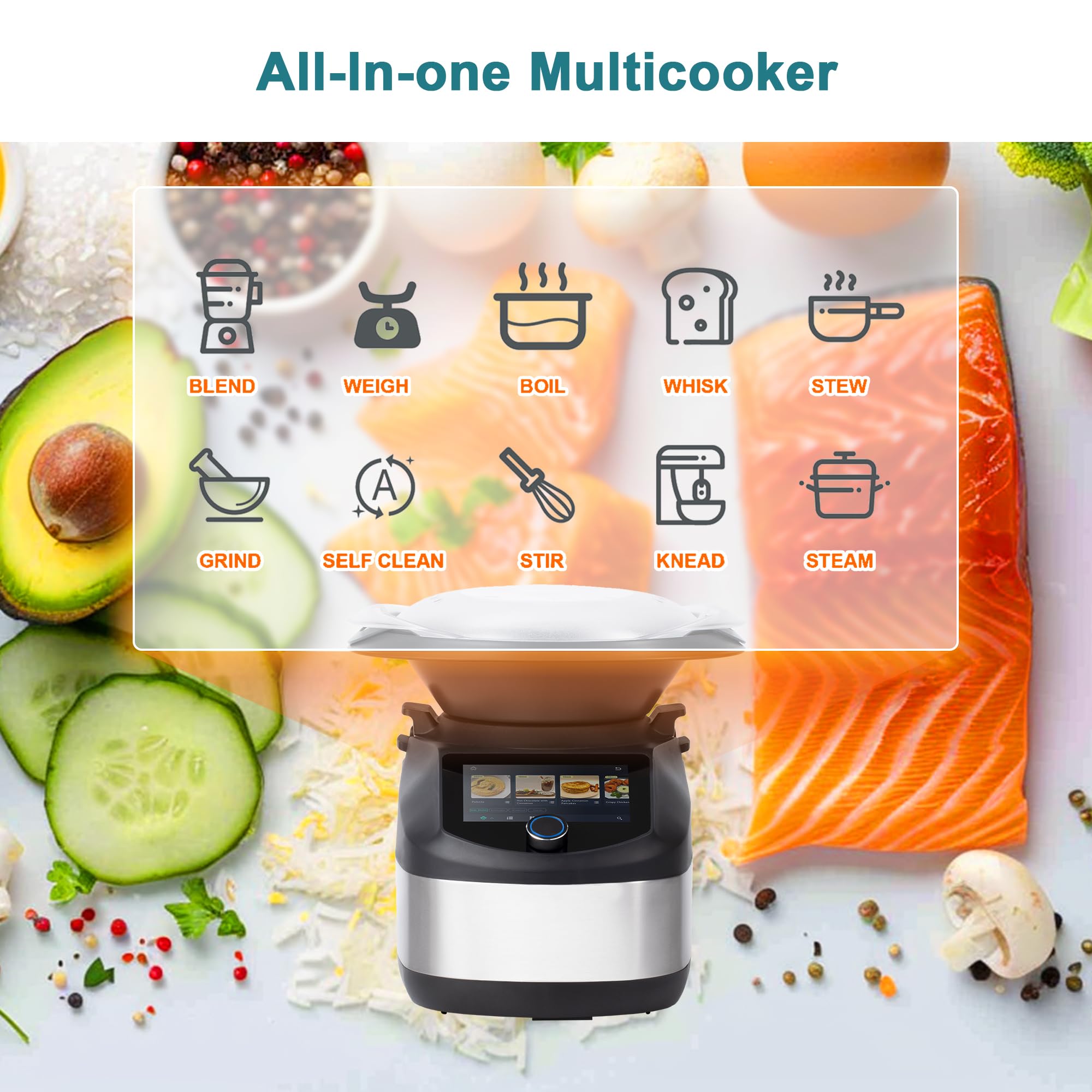 **ChefRobot CR-8 Smart Kitchen Robot - All-in-One Food Processor, Blender, Juicer, Chopper, Steamer & Dough Kneader with Self-Cleaning, WiFi & App Control - Perfect for Meal Prep, Baking & Healthy Cooking**    (Note: I kept the product code 