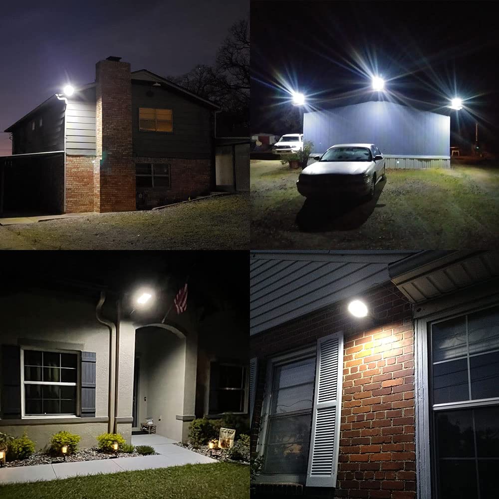 Arily 4 Pack 144 LED Solar Powered Outdoor Wall Lights - Waterproof Black Exterior Lighting with Remote Control for Garage, Garden, Yard & Patio | Energy Efficient Security & Decorative Lighting for Pathways, Fences & Driveways