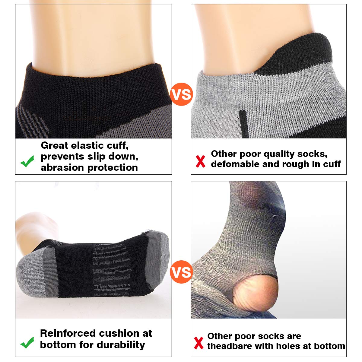COOVAN Men's Low Cut Athletic Socks - 6 Pack Breathable Cushioned Running Socks for Sports & Gym - Perfect for Jogging, Workouts and Everyday Comfort