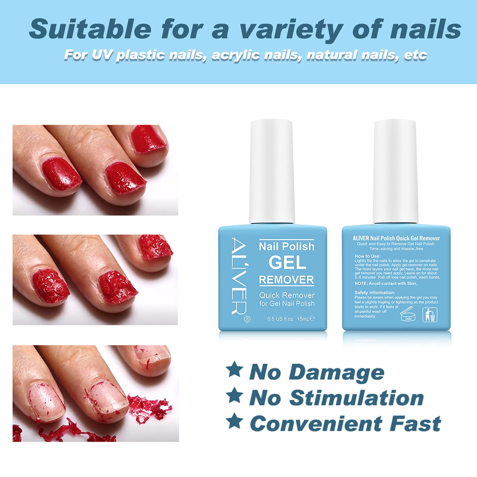 Professional Nail Polish Remover for Gel & Natural Nails - Fast Acting in 3-5 Minutes, Gentle Formula, No Damage (2 Pack) - Perfect for Salon & Home Manicures