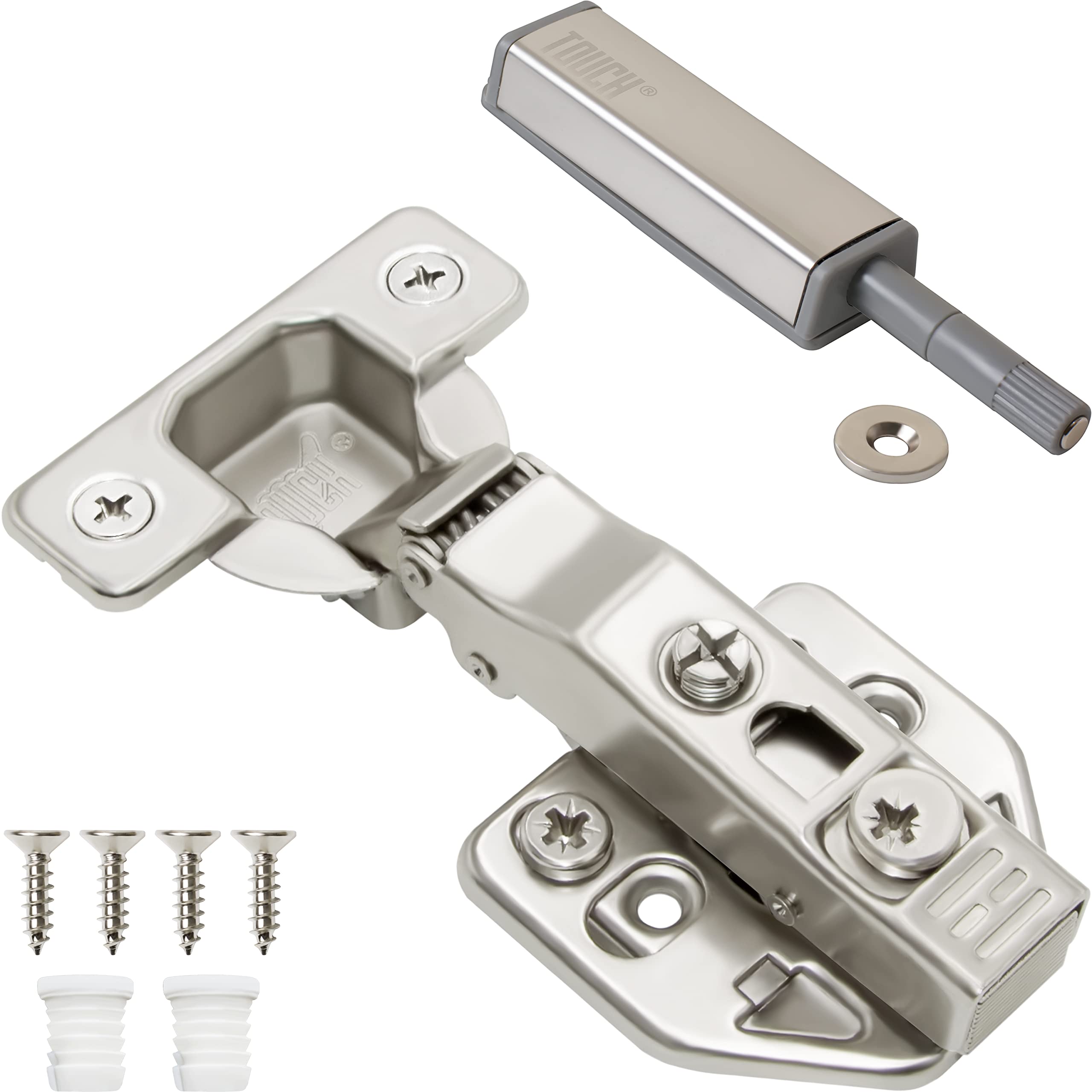 Soft Push to Open Cabinet Hinges (1 Pair) - 3D Adjustable Full Overlay Chrome Hinges with Magnetic Latch for Kitchen Cabinets, Wardrobes & Closets | Easy Installation with Dowels | Perfect for Modern Home Organization & Space-Saving Storage Solutions