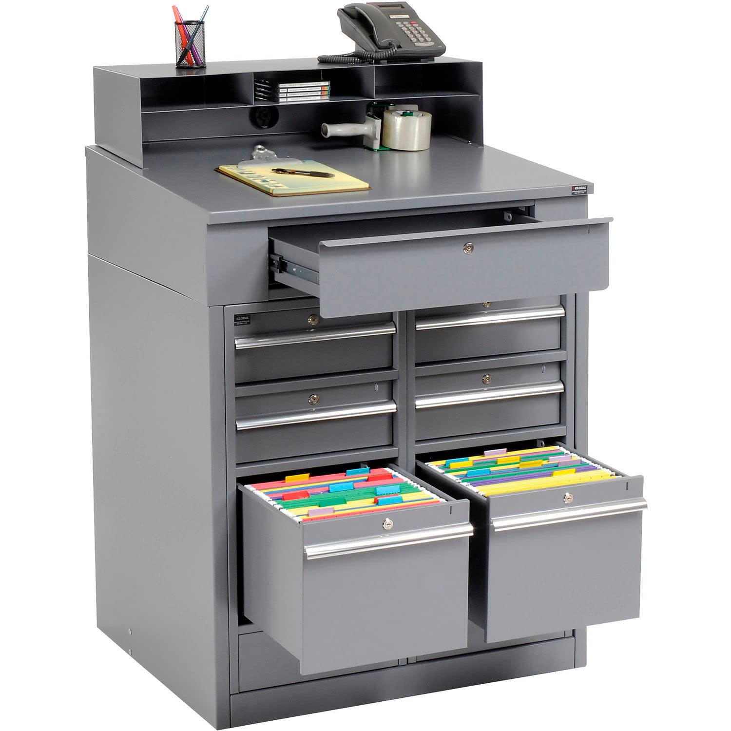 7-Drawer Industrial Work Desk, 34.5