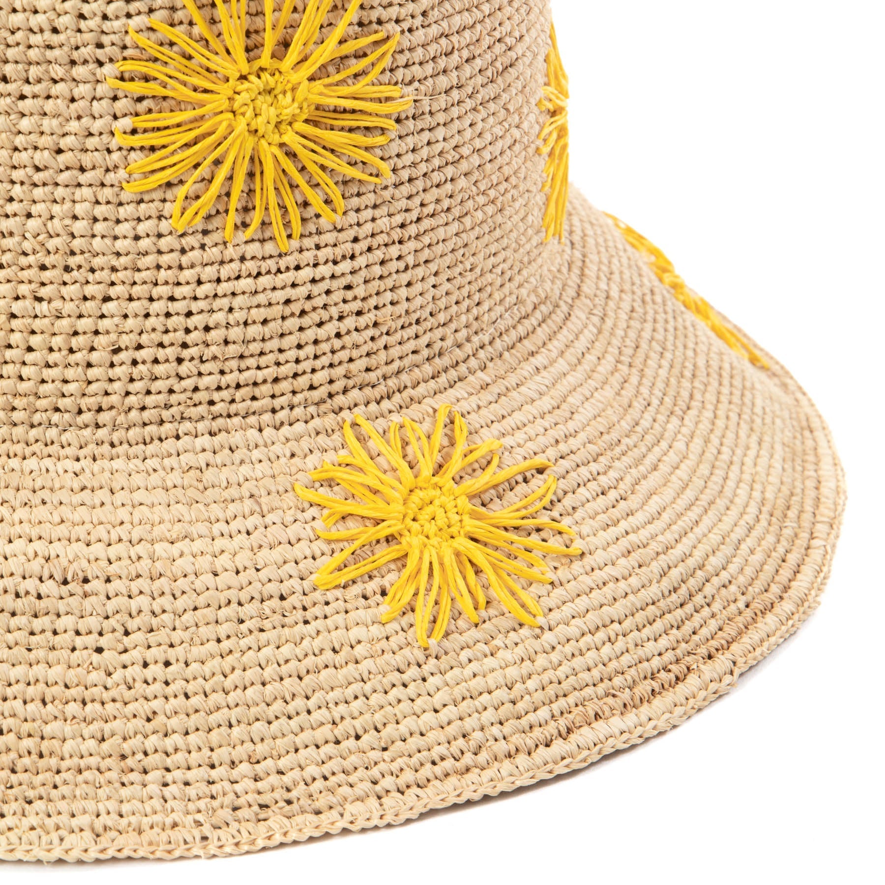 Sol Crochet Raffia Bucket Bag with Embroidered Flowers - Stylish Summer Beach Tote for Women, Perfect for Vacation, Picnic, and Outdoor Adventures