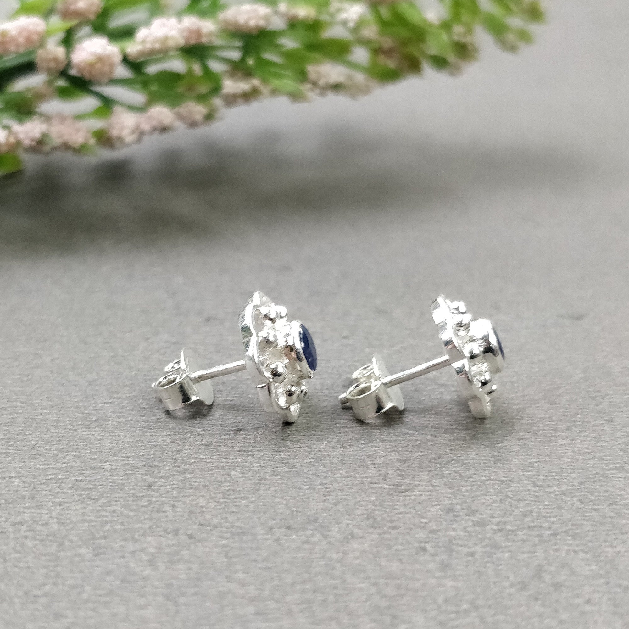925 Sterling Silver Stud Earrings with Natural Blue Sapphire Gemstone - 2.50gms Round Bezel Set Push Back Earrings for Women - Perfect for Everyday Wear, Gift Giving & Special Occasions