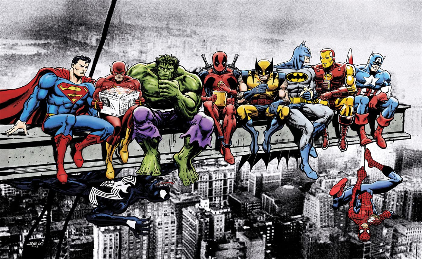 Superheroes on a Beam Anime Movie Poster - 24×36 Inch Framed Canvas Wall Art for Boys Bedroom, Living Room Decor | Cartoon Oil Painting Print | Perfect for Superhero Fans & Anime Lovers Home Decor