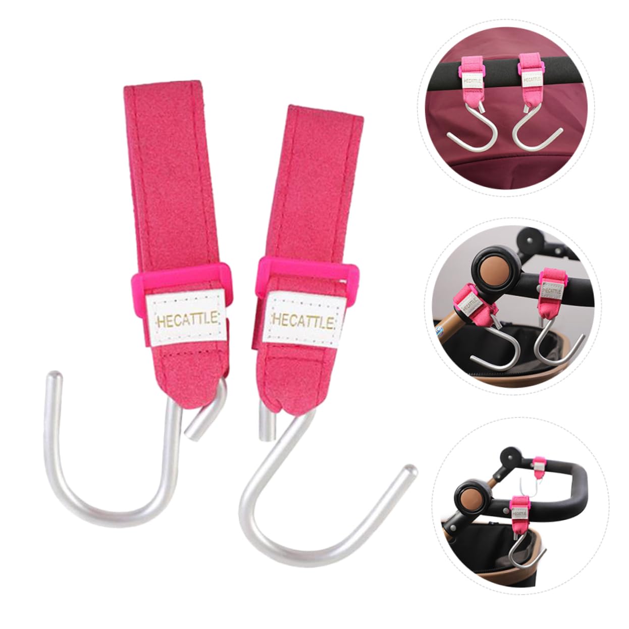 VICASKY 3-Pack Universal Car Hooks for Strollers, Backpacks, Purses & Prams - Heavy Duty Polyester Bag Clips & Clothes Hangers (Rose Gold) - Perfect for Road Trips, Shopping & Baby Gear Organization
