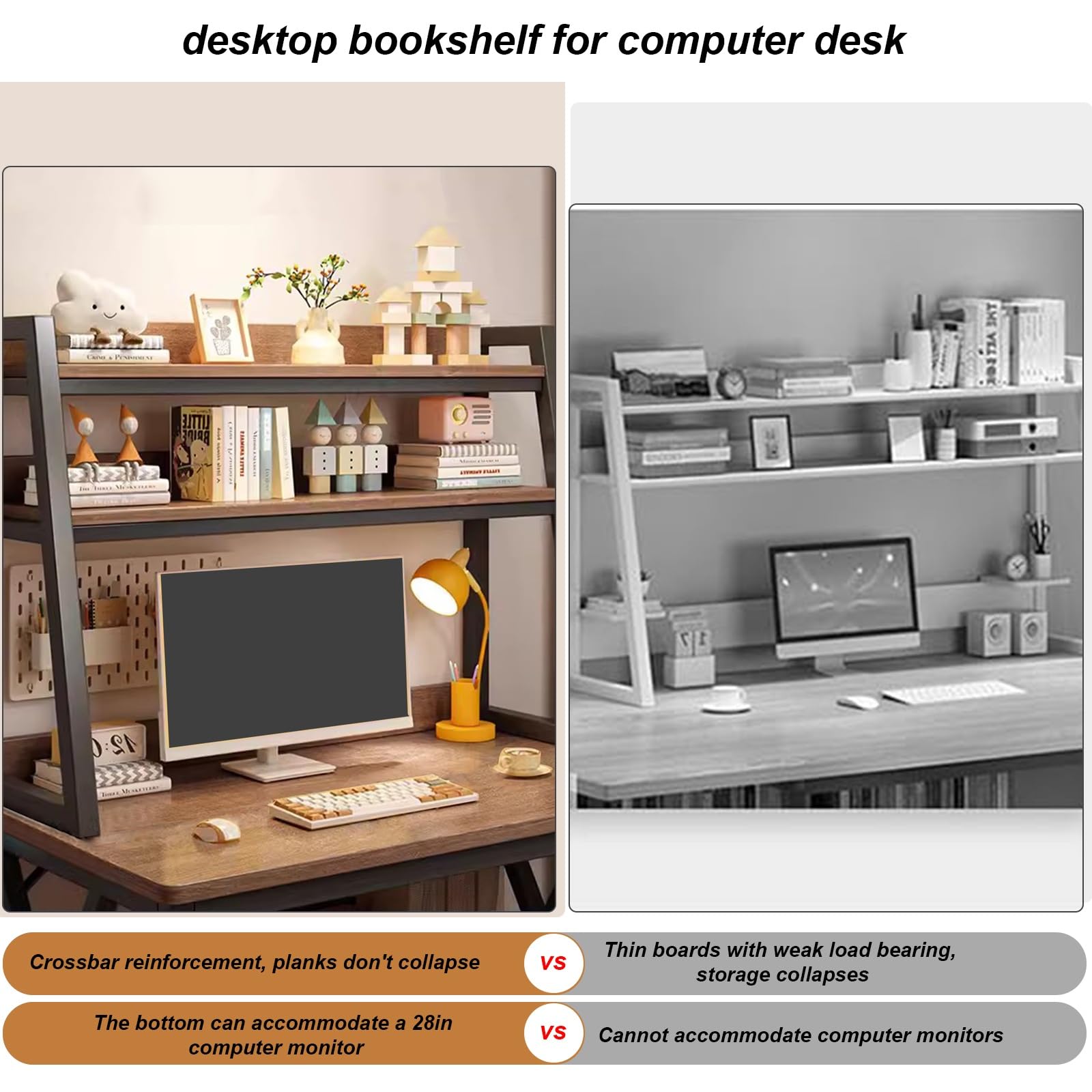2-Tier Desktop Hutch Shelf - Computer Desk Organizer & Bookcase for Home Office | Multipurpose Storage Rack for Countertop Display (29.5 Inch) - Perfect for Dorm, Workspace & Clutter-Free Organization