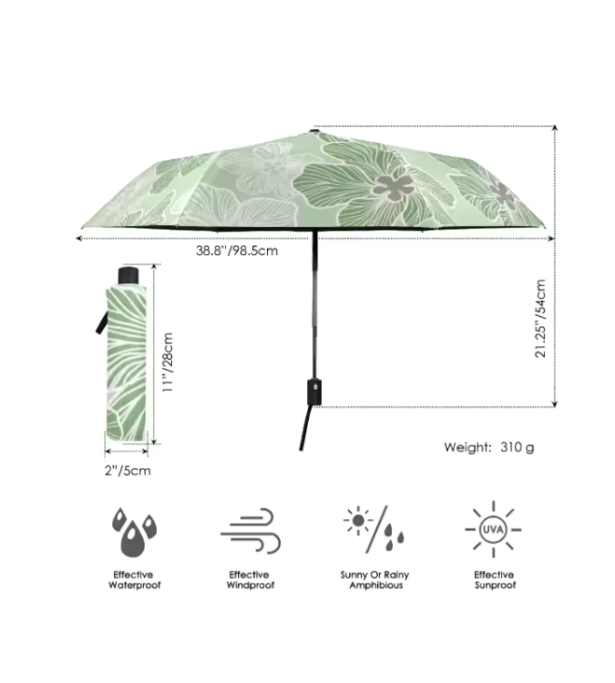 Hau 'Oma'oma'o Compact Folding Umbrella - Windproof Travel Umbrella for Rain & Sun Protection - Perfect for Commuting, Hiking, and Outdoor Activities