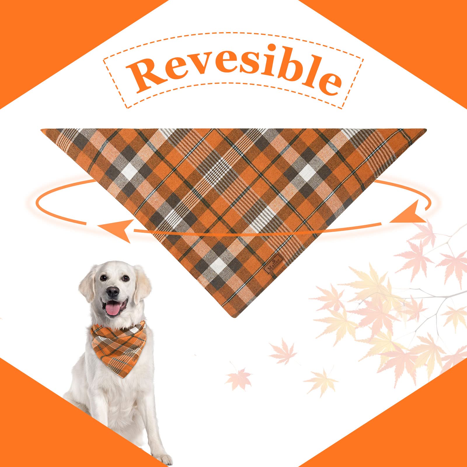 Malier 2 Pack Thanksgiving Dog Bandanas - Classic Buffalo Plaid Pet Scarf for Small to Extra Large Dogs, Fall Pet Costume Accessories for Boys & Girls | Perfect for Autumn Walks, Holiday Photos & Family Gatherings