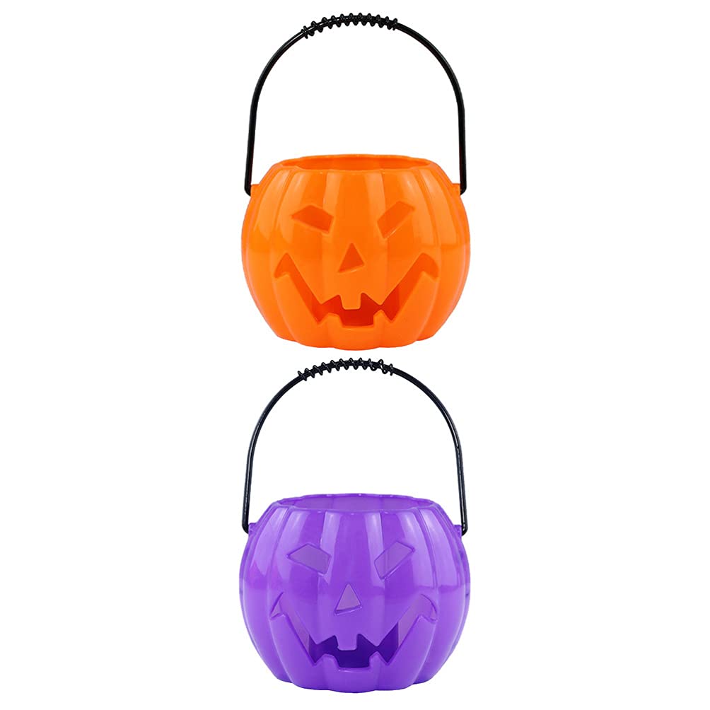 Uonlytech 2 Pack LED Halloween Pumpkin Candy Buckets - Light Up Jack O Lantern Trick or Treat Pails with Handles for Kids, Portable Candy Bags for Halloween Parties, Trick-or-Treating & Home Decor